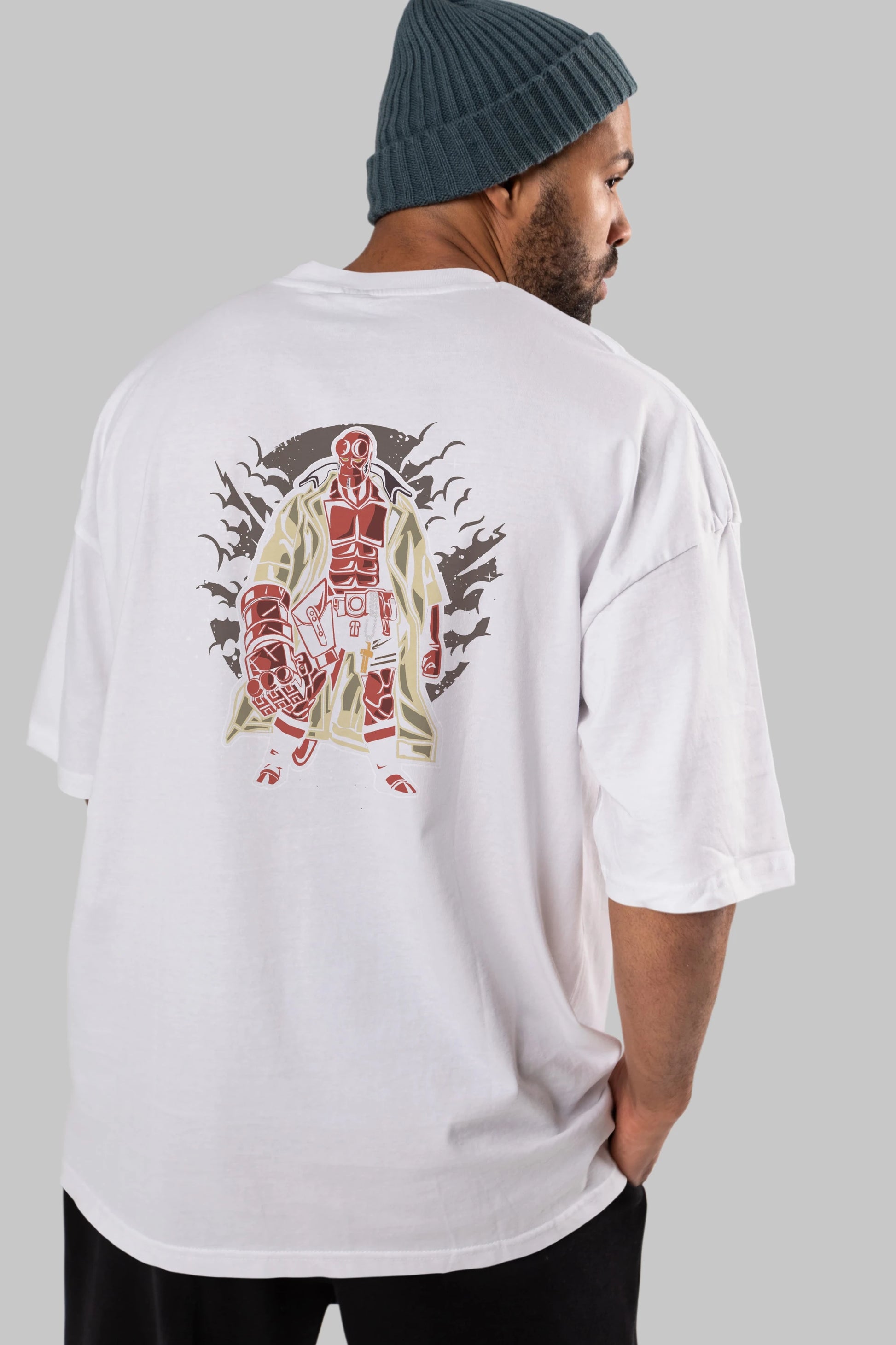 Hellboy Arka Baskılı Oversize t-shirt Erkek Kadın Unisex %100 Pamuk