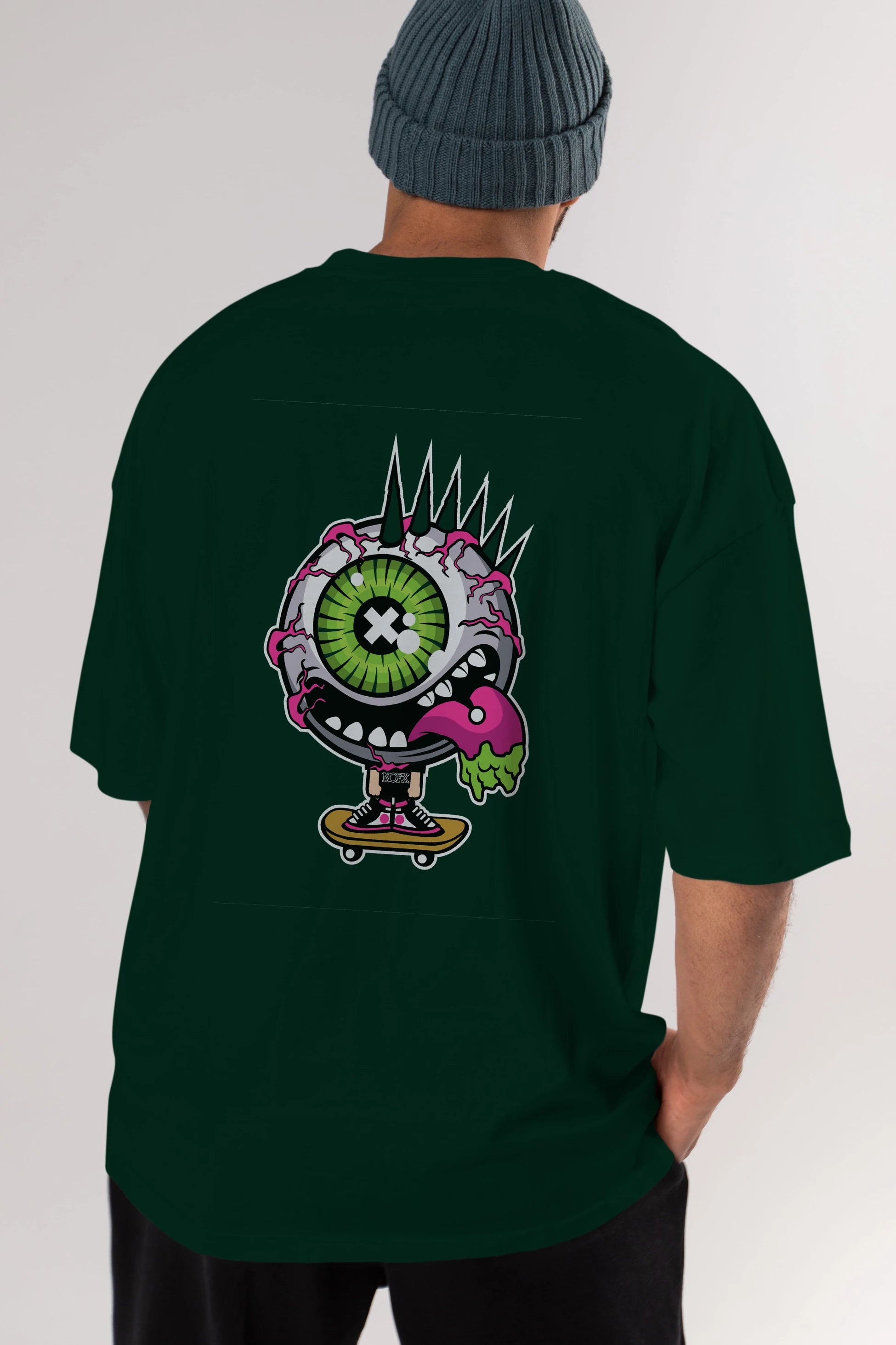 Eye Monster Skater Arka Baskılı Oversize t-shirt Erkek Kadın Unisex %100 Pamuk tişort