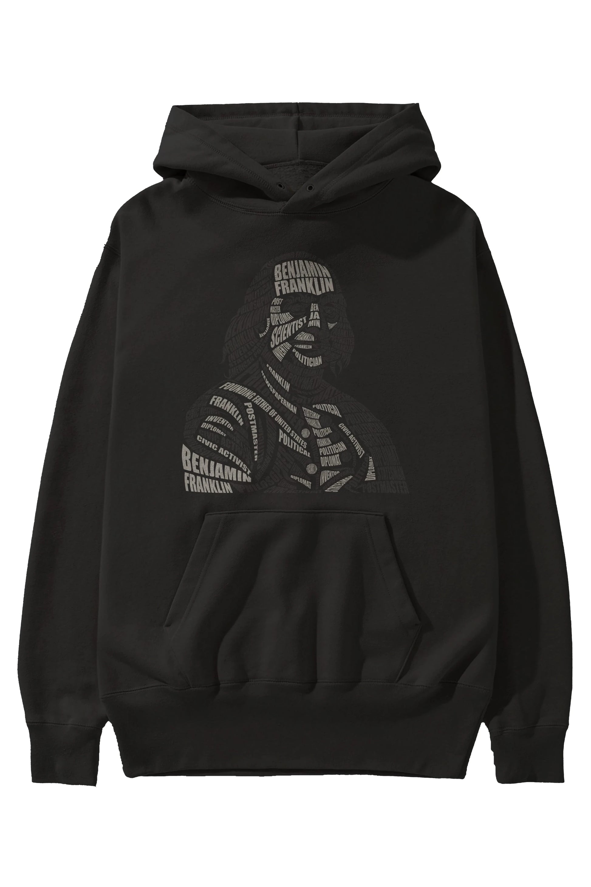 Benjamin Franklin Calligram Ön Baskılı Hoodie Oversize Kapüşonlu Sweatshirt Erkek Kadın Unisex