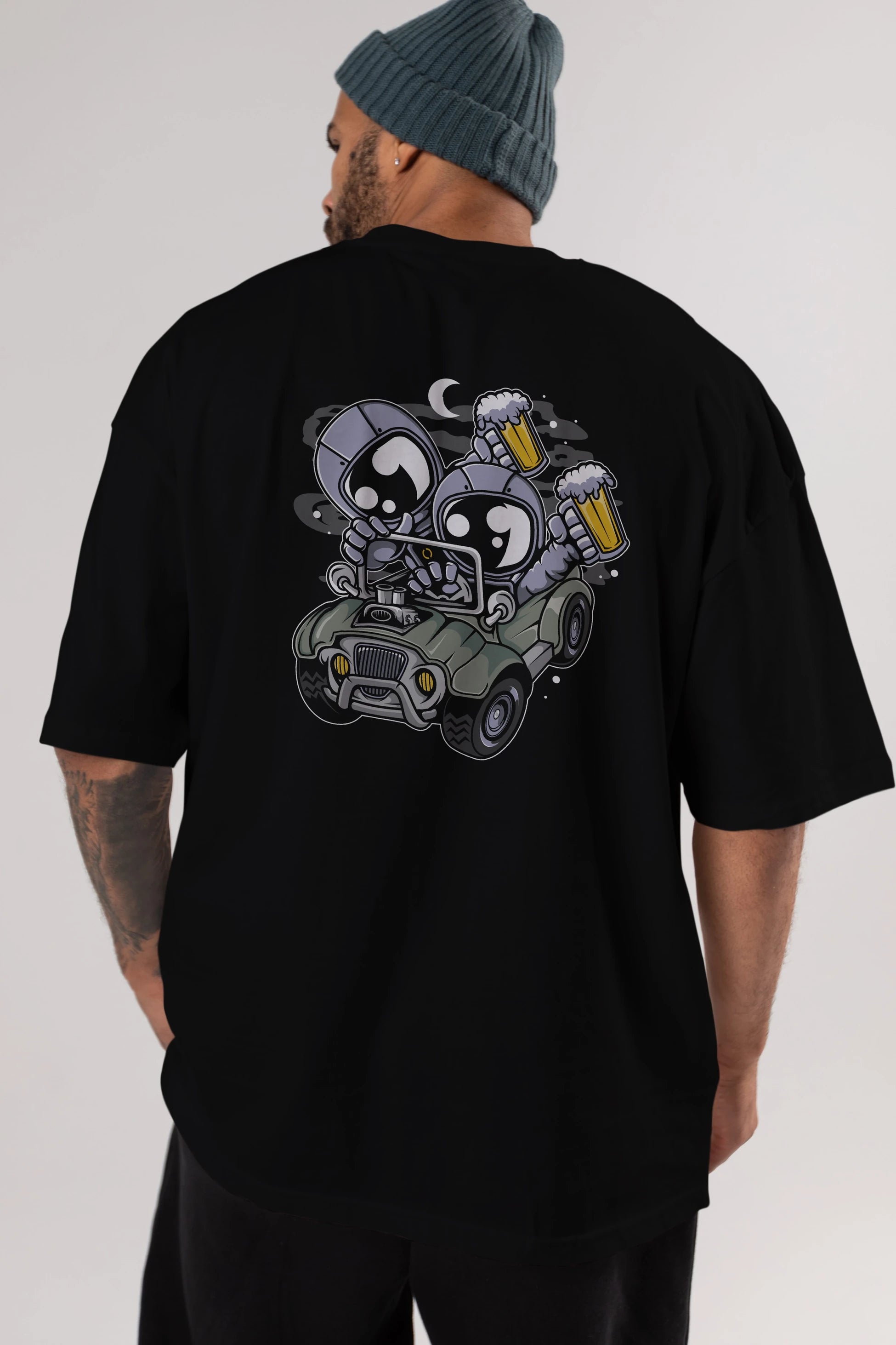 Astronaut Offroad Arka Baskılı Oversize t-shirt Erkek Kadın Unisex