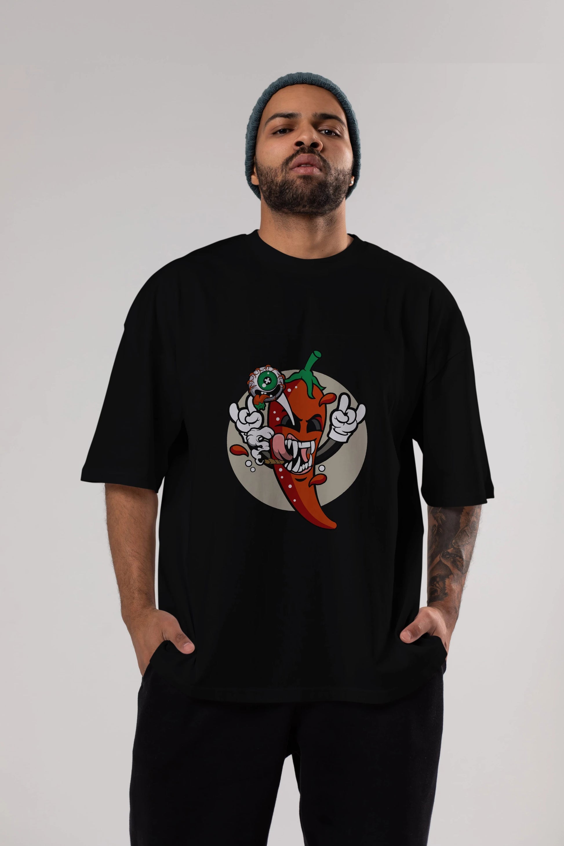 Chili Monster Ön Baskılı Oversize t-shirt Erkek Kadın Unisex %100 Pamuk tişort