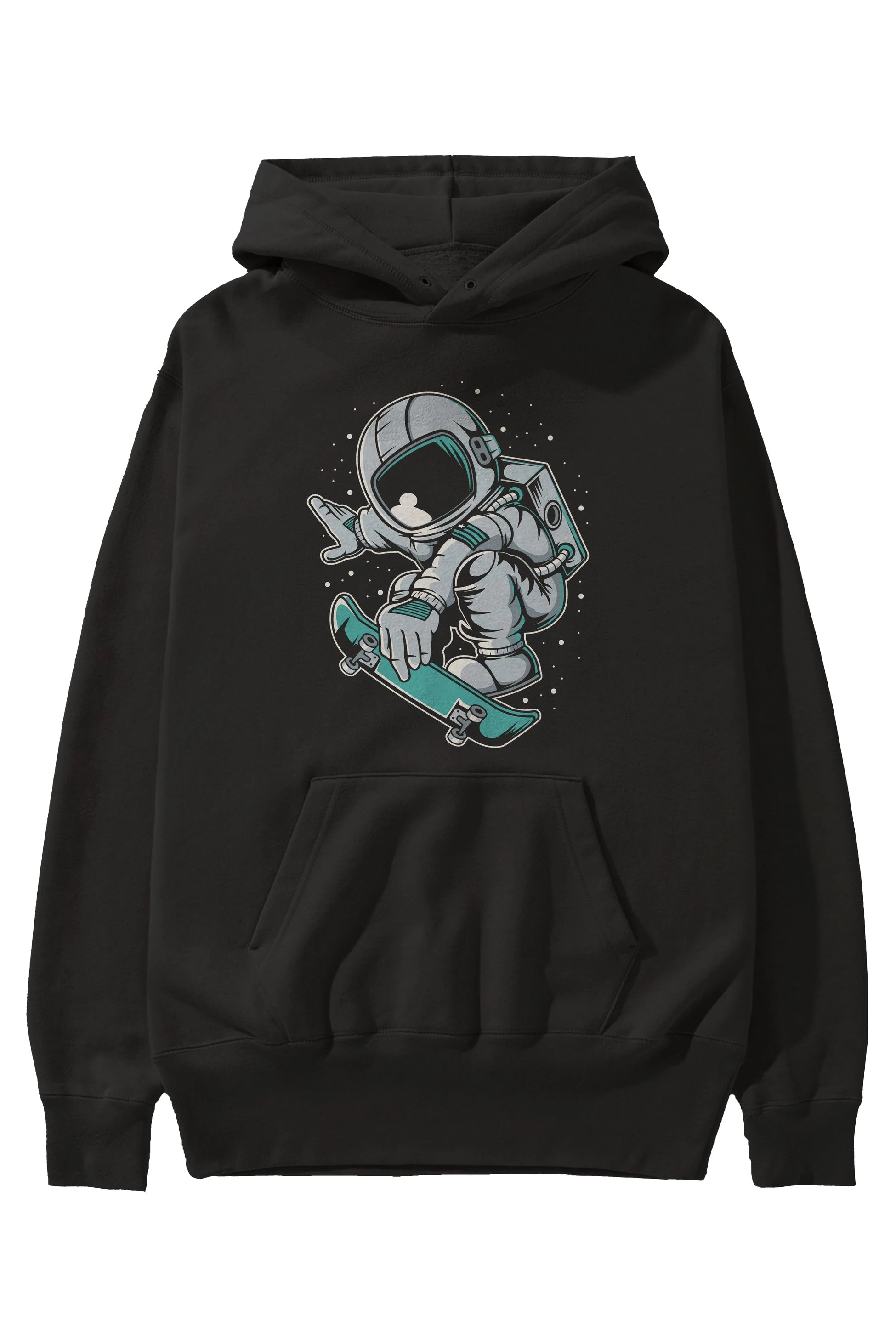 Astronaut Skateboard Jump Ön Baskılı Hoodie Oversize Kapüşonlu Sweatshirt Erkek Kadın Unisex