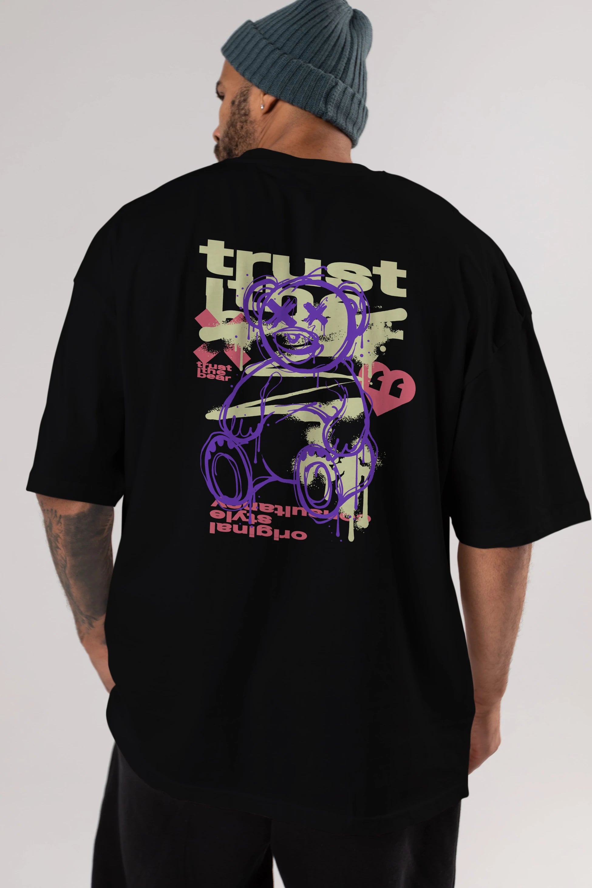Trust The Bear 3 Arka Baskılı Oversize t-shirt Erkek Kadın Unisex