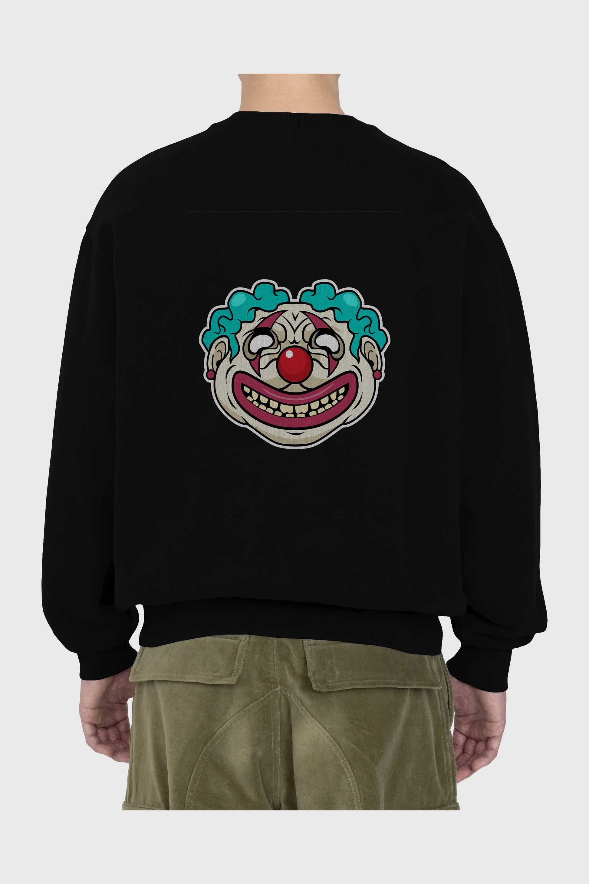 Clown Head Arka Baskılı Oversize Sweatshirt Erkek Kadın Unisex