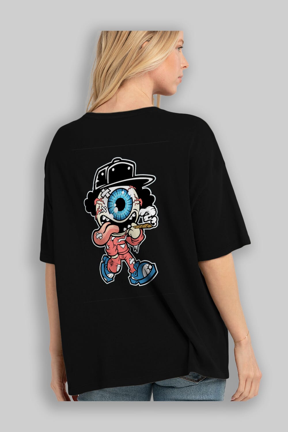 Eyeball Monster Arka Baskılı Oversize t-shirt Erkek Kadın Unisex %100 Pamuk tişort