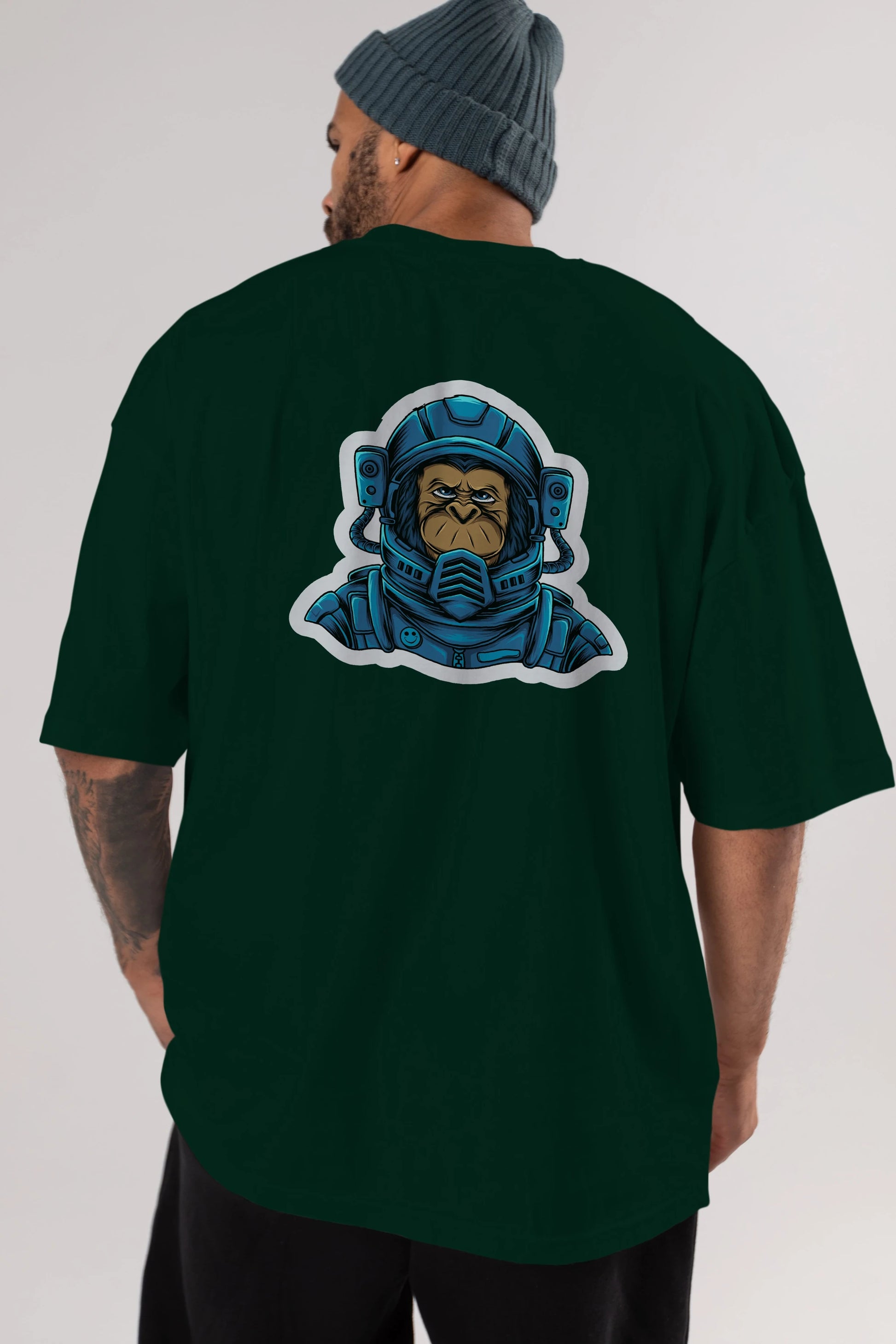 Astromonkey Sticker Arka Baskılı Oversize t-shirt Erkek Kadın Unisex