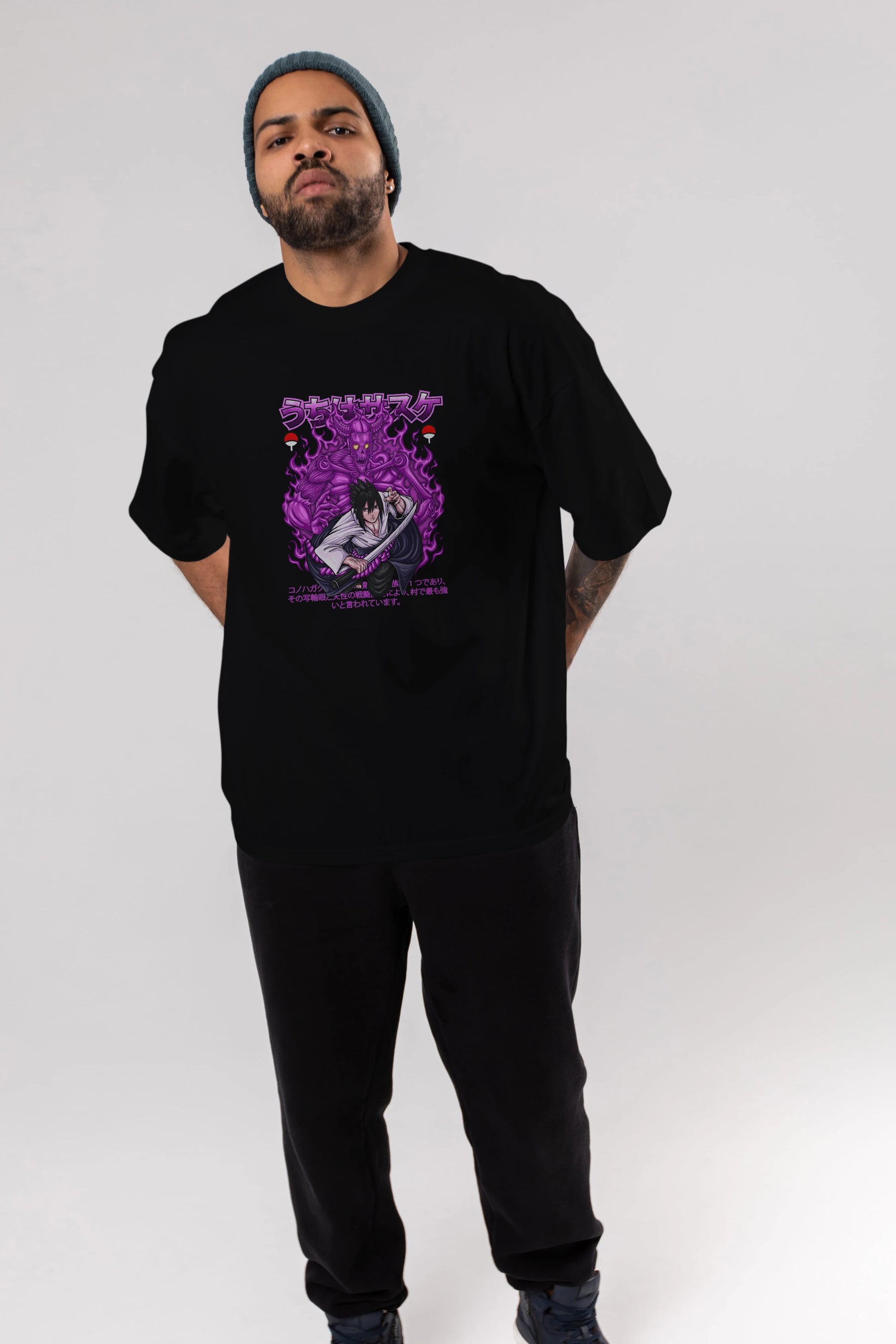 SASUKE UCHIHA NARUTO Anime Ön Baskılı Oversize t-shirt %100 pamuk Erkek Kadın Unisex