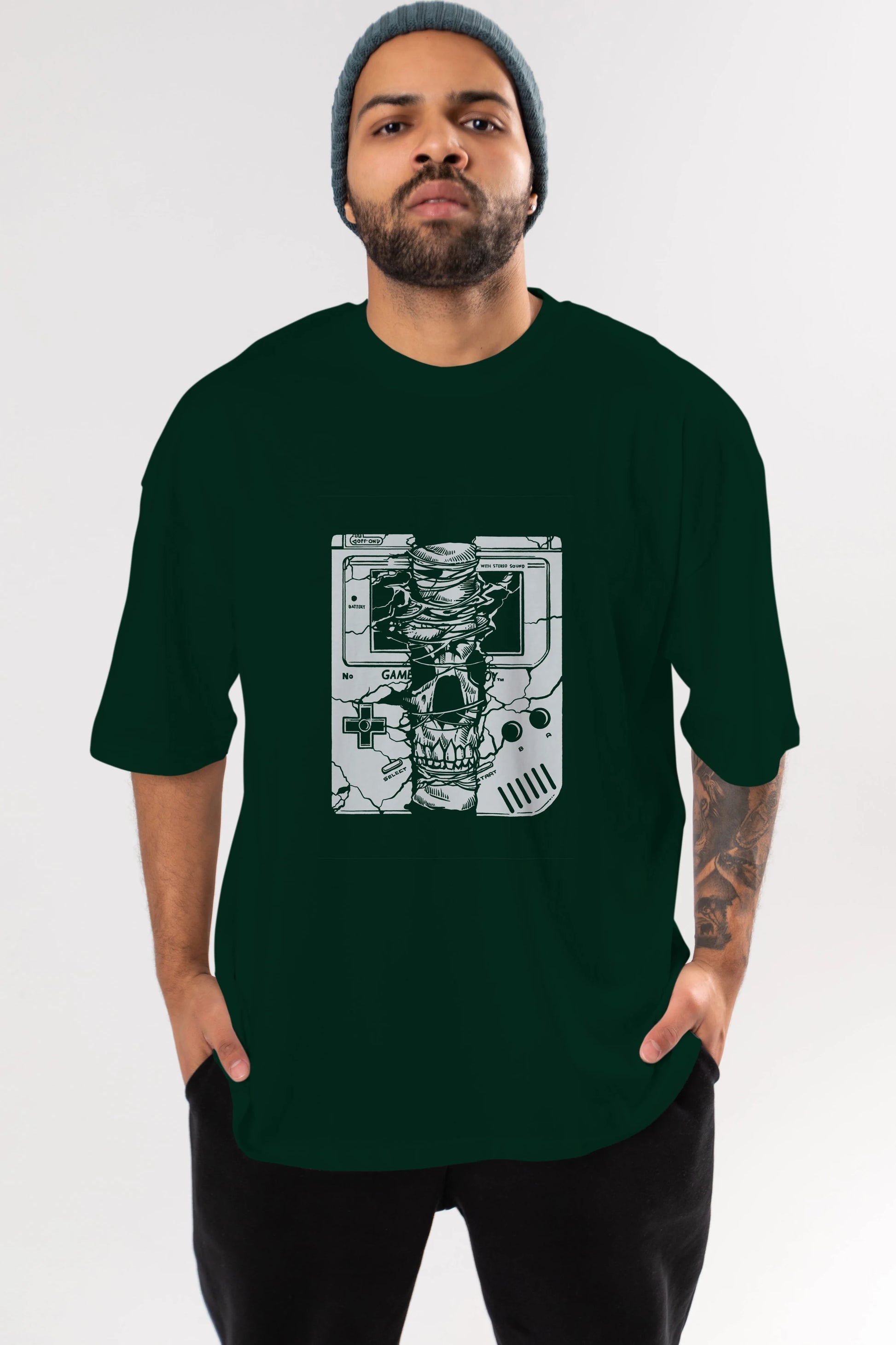 Gameboy Skull Ön Baskılı Oversize t-shirt Erkek Kadın Unisex %100 Pamuk tişort