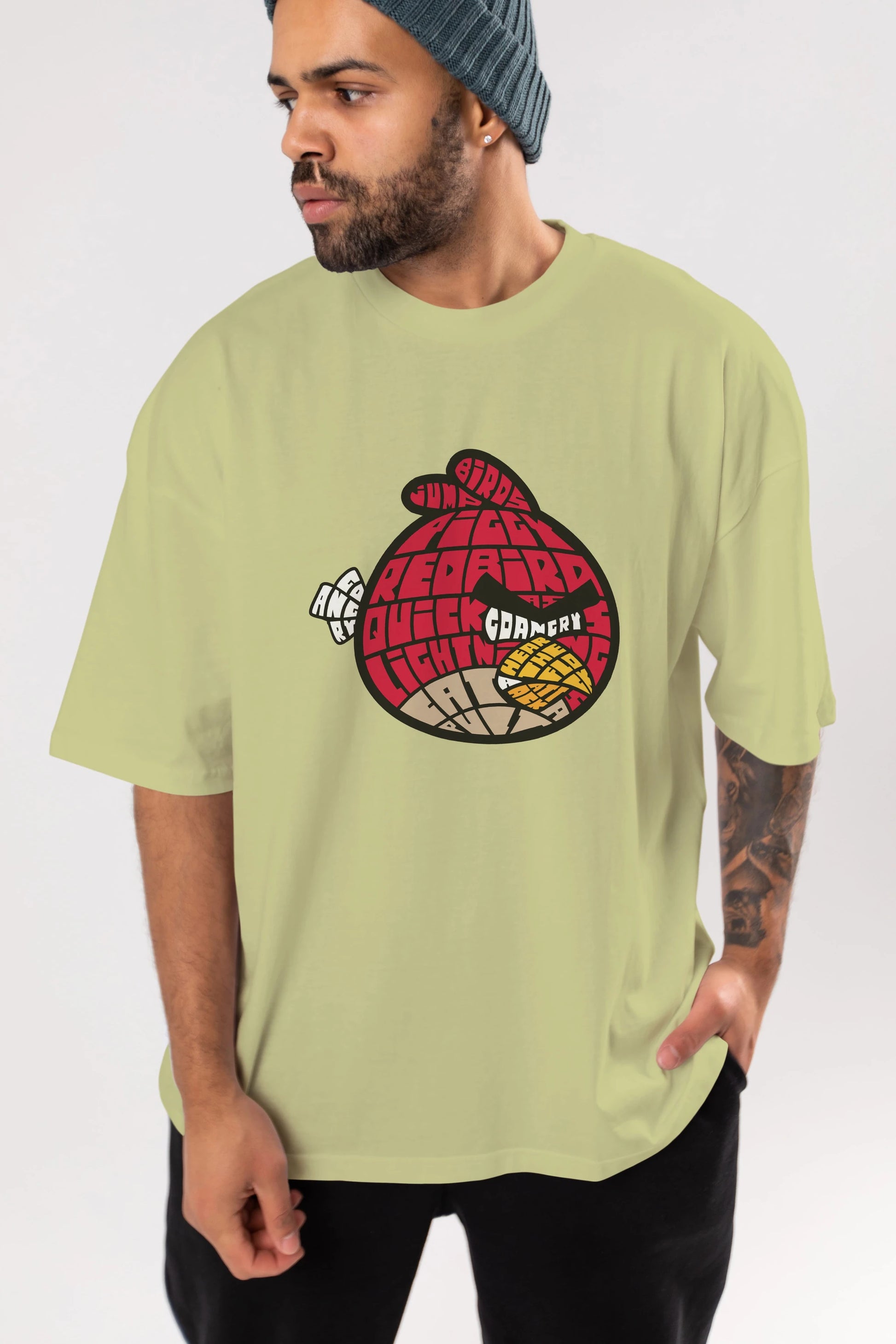 Bird With Anger Ön Baskılı Oversize t-shirt %100 pamuk Erkek Kadın Unisex