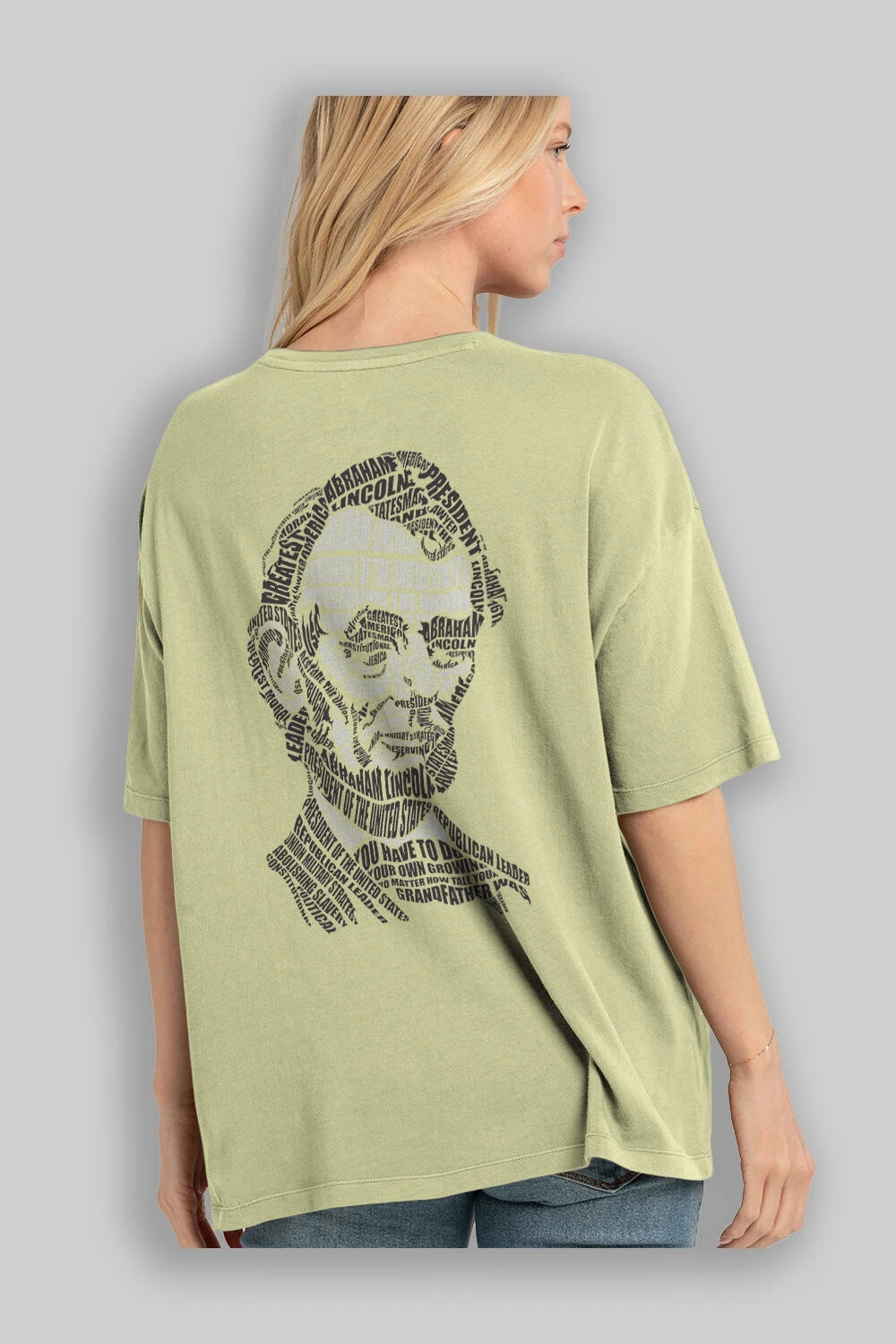 Abraham Lincoln Calligram Arka Baskılı Oversize t-shirt %100 pamuk Erkek Kadın Unisex