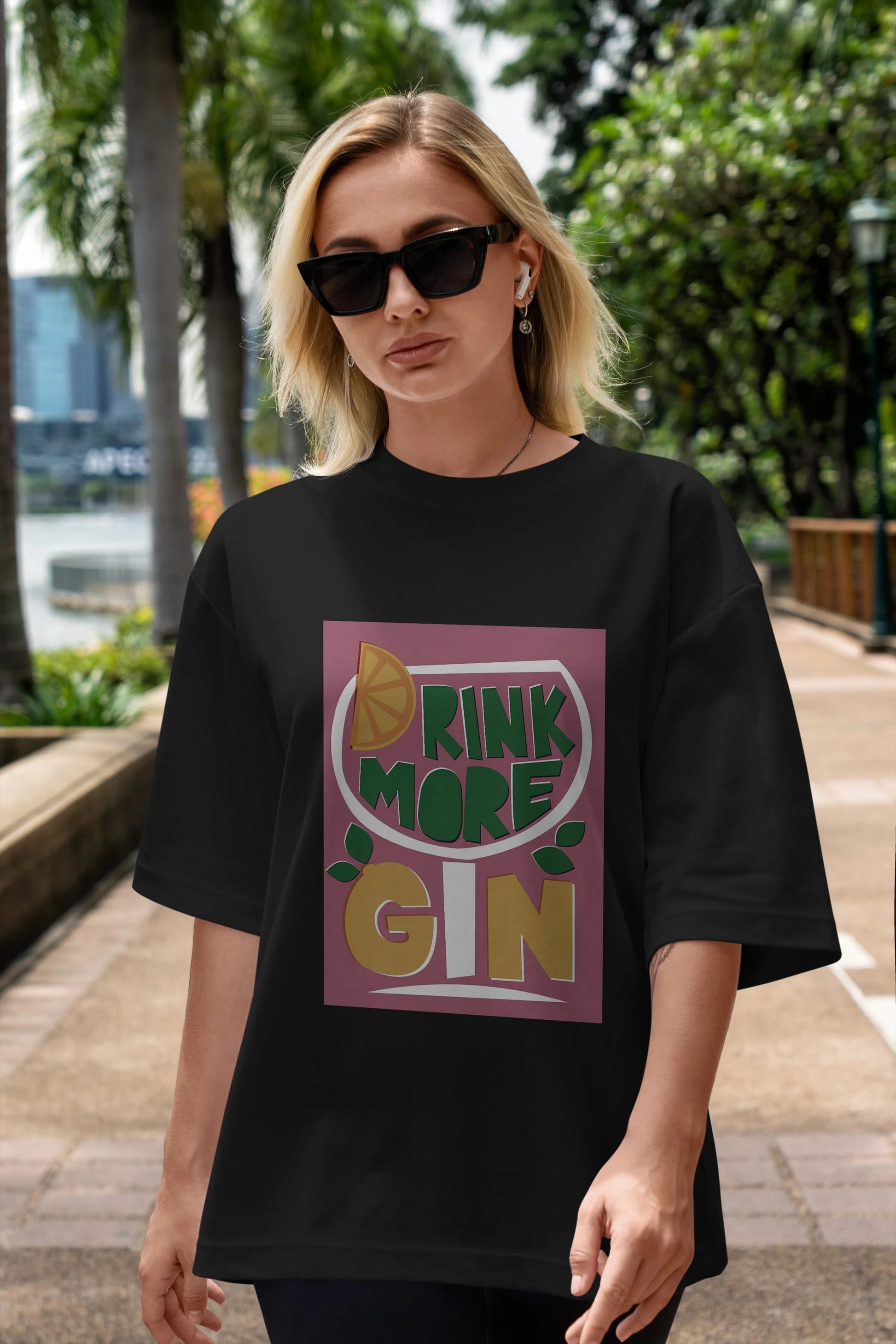 Drink More Gin Ön Baskılı Oversize t-shirt Erkek Kadın Unisex %100 Pamuk Bisiklet Yaka tişort