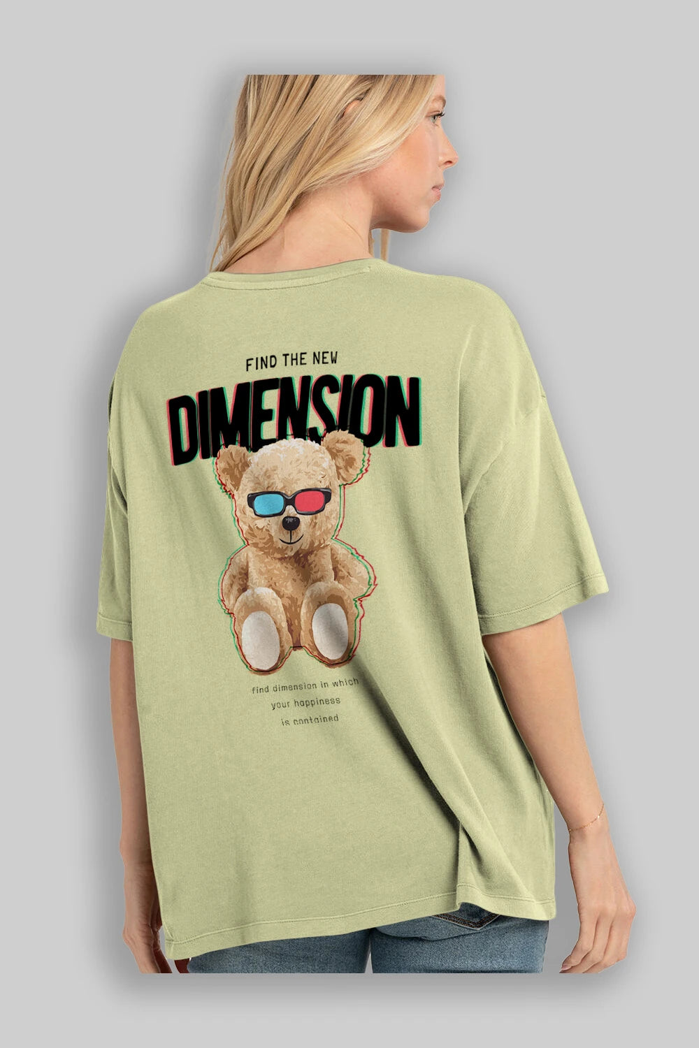 Teddy Bear Dimension Arka Baskılı Oversize t-shirt Erkek Kadın Unisex %100 Pamuk