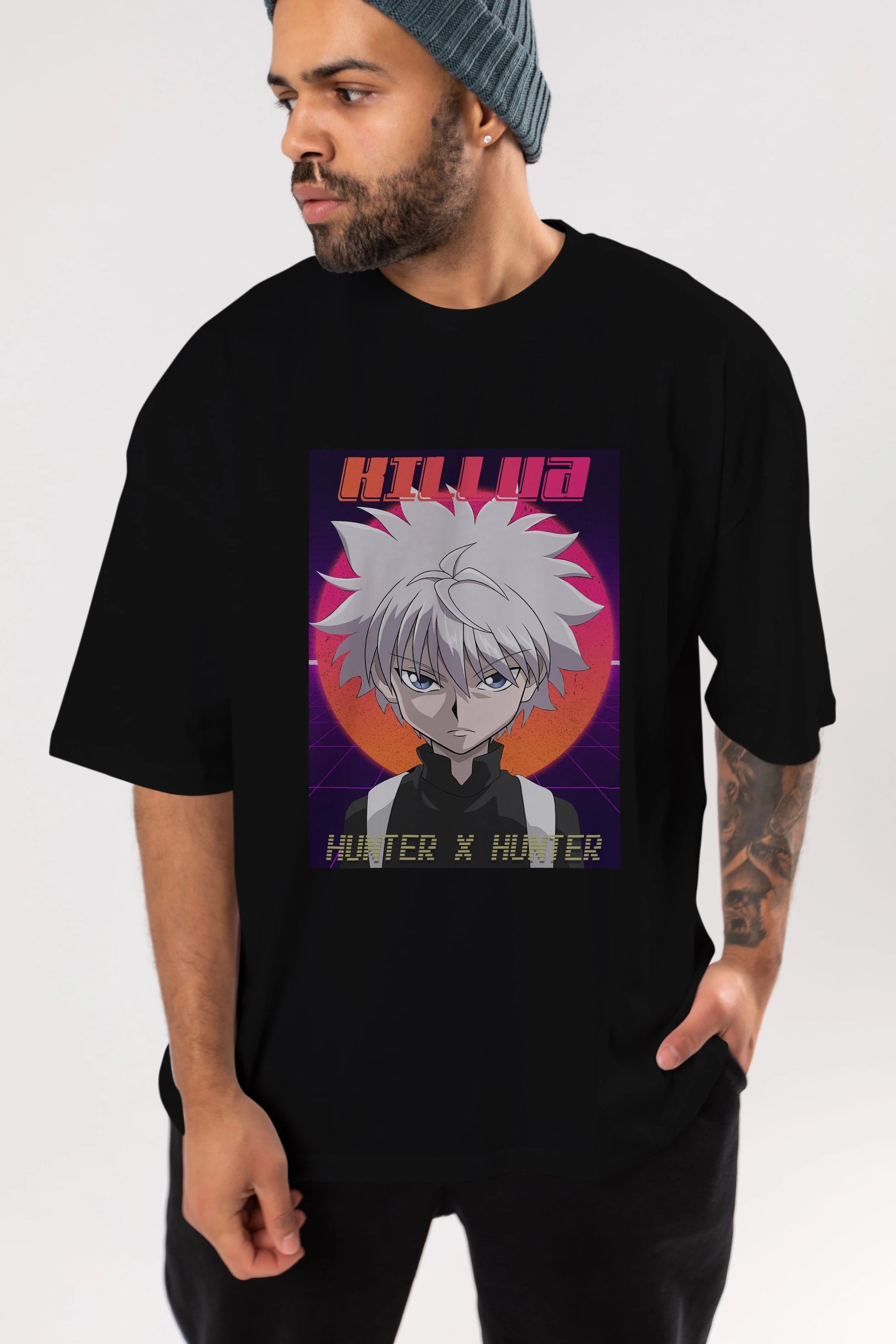 Killua Zoldyck 12 1 Anime Ön Baskılı Oversize t-shirt %100 pamuk Erkek Kadın Unisex