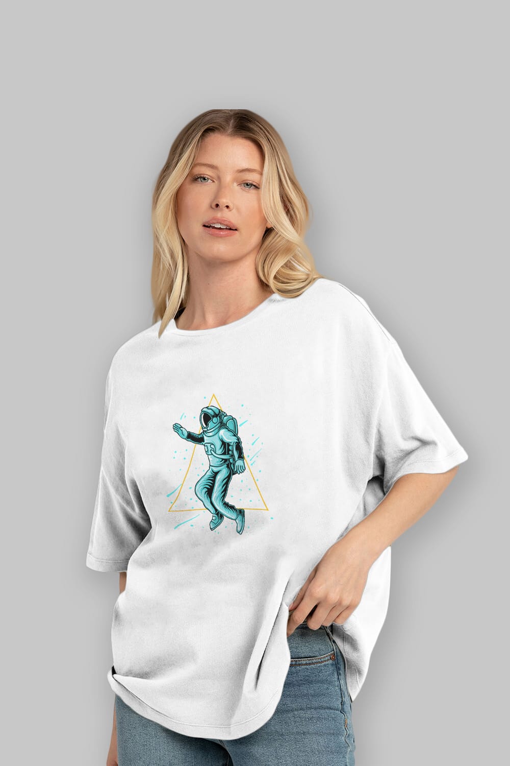 Astronaut Starry Triangle Sticker Ön Baskılı Oversize t-shirt Erkek Kadın Unisex