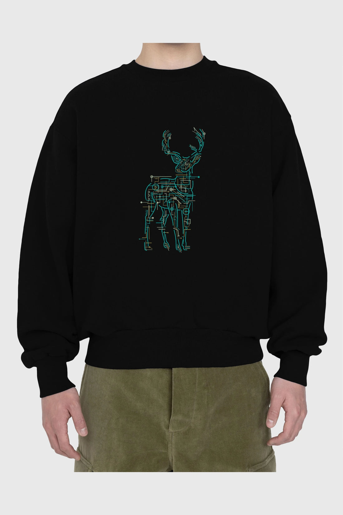 Electric Deer Ön Baskılı Oversize Sweatshirt Erkek Kadın Unisex
