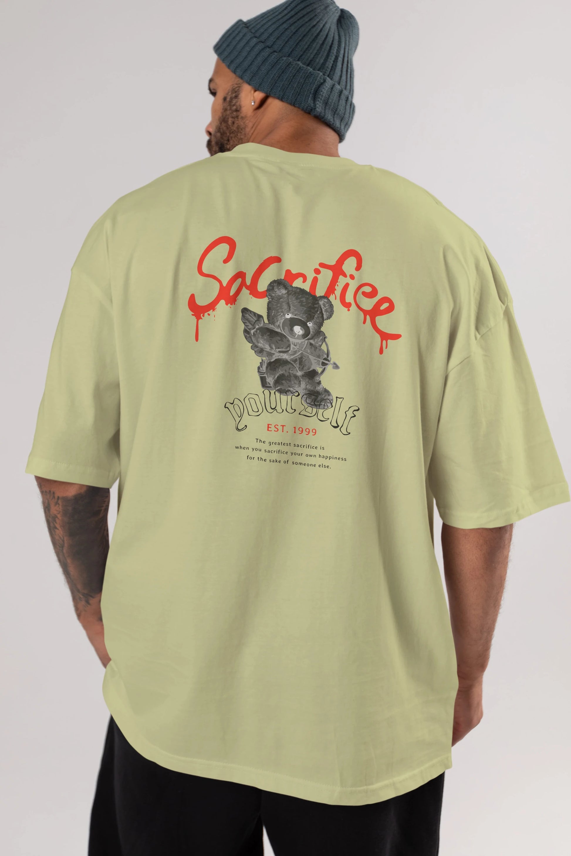 Sacrifice Yourself Bear Arka Baskılı Oversize t-shirt Erkek Kadın Unisex