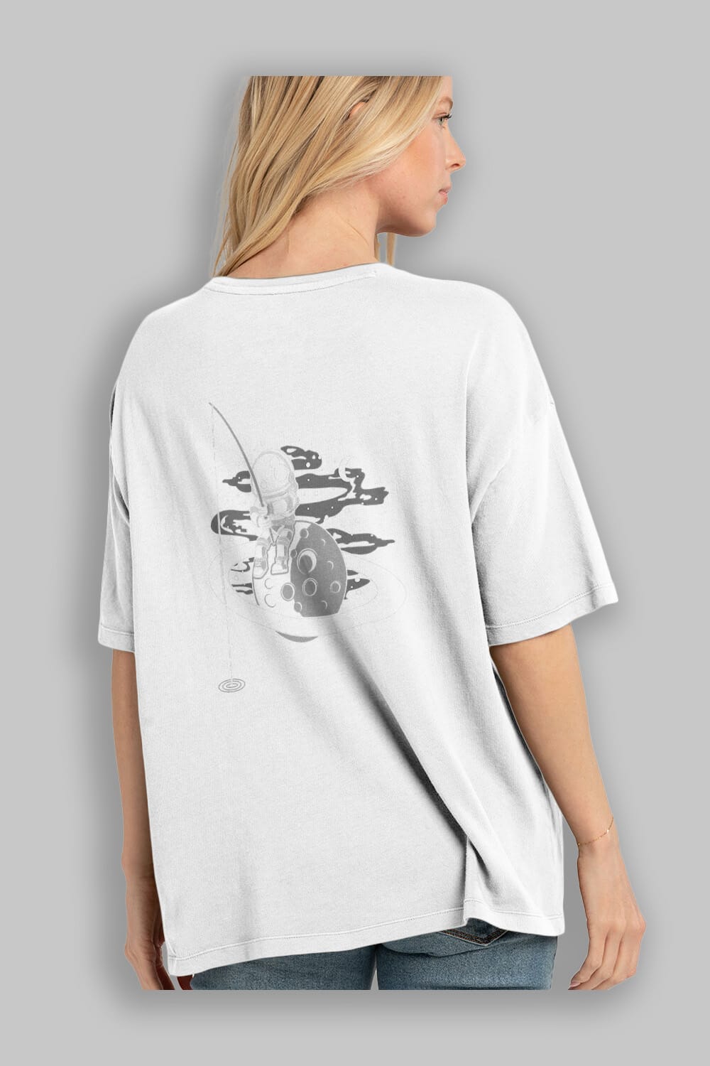 Astronaut  Fishing Arka Baskılı Oversize t-shirt Erkek Kadın Unisex