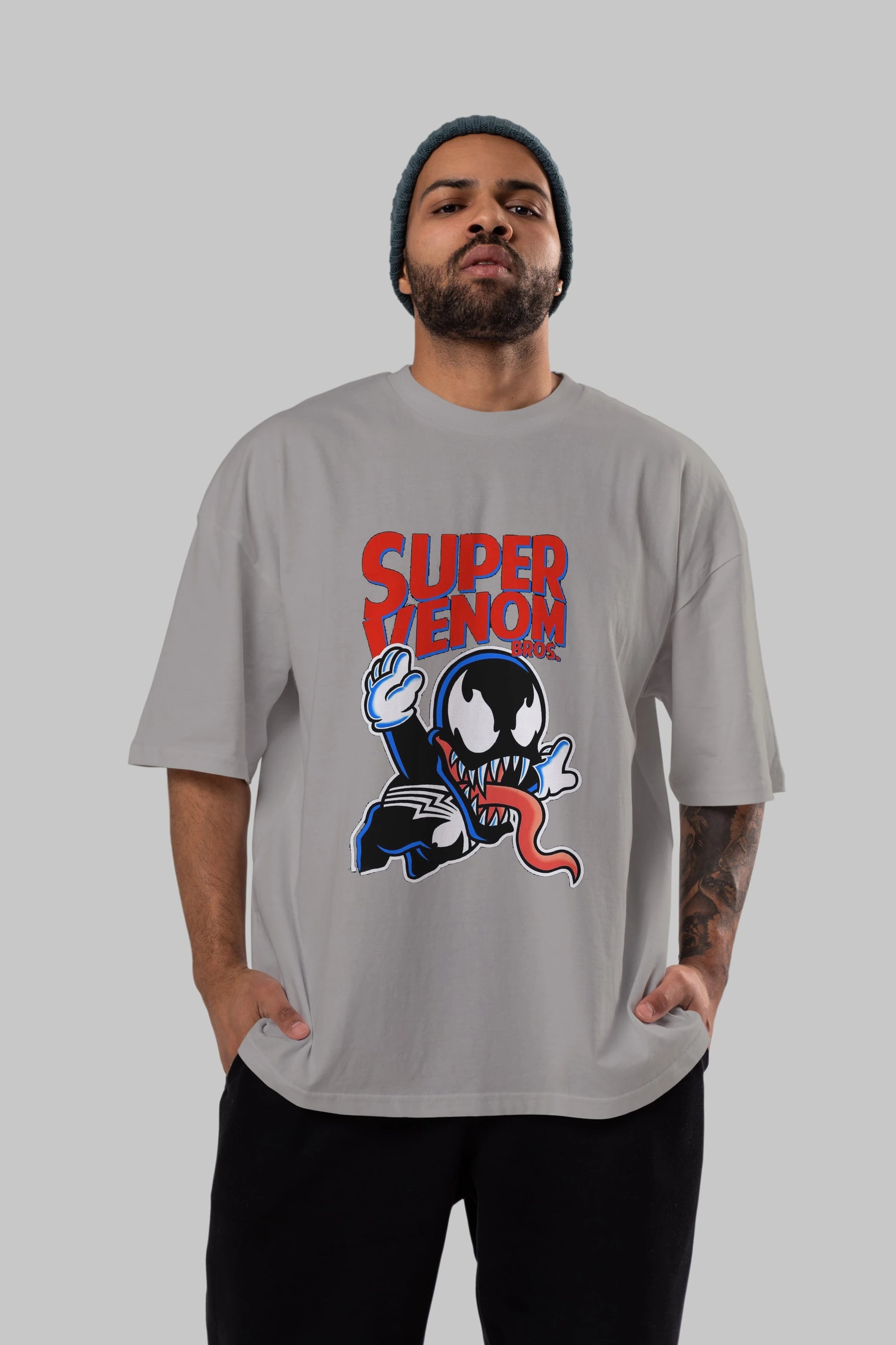 Super Venom Ön Baskılı Oversize t-shirt Erkek Kadın Unisex %100 Pamuk Bisiklet Yaka tişort