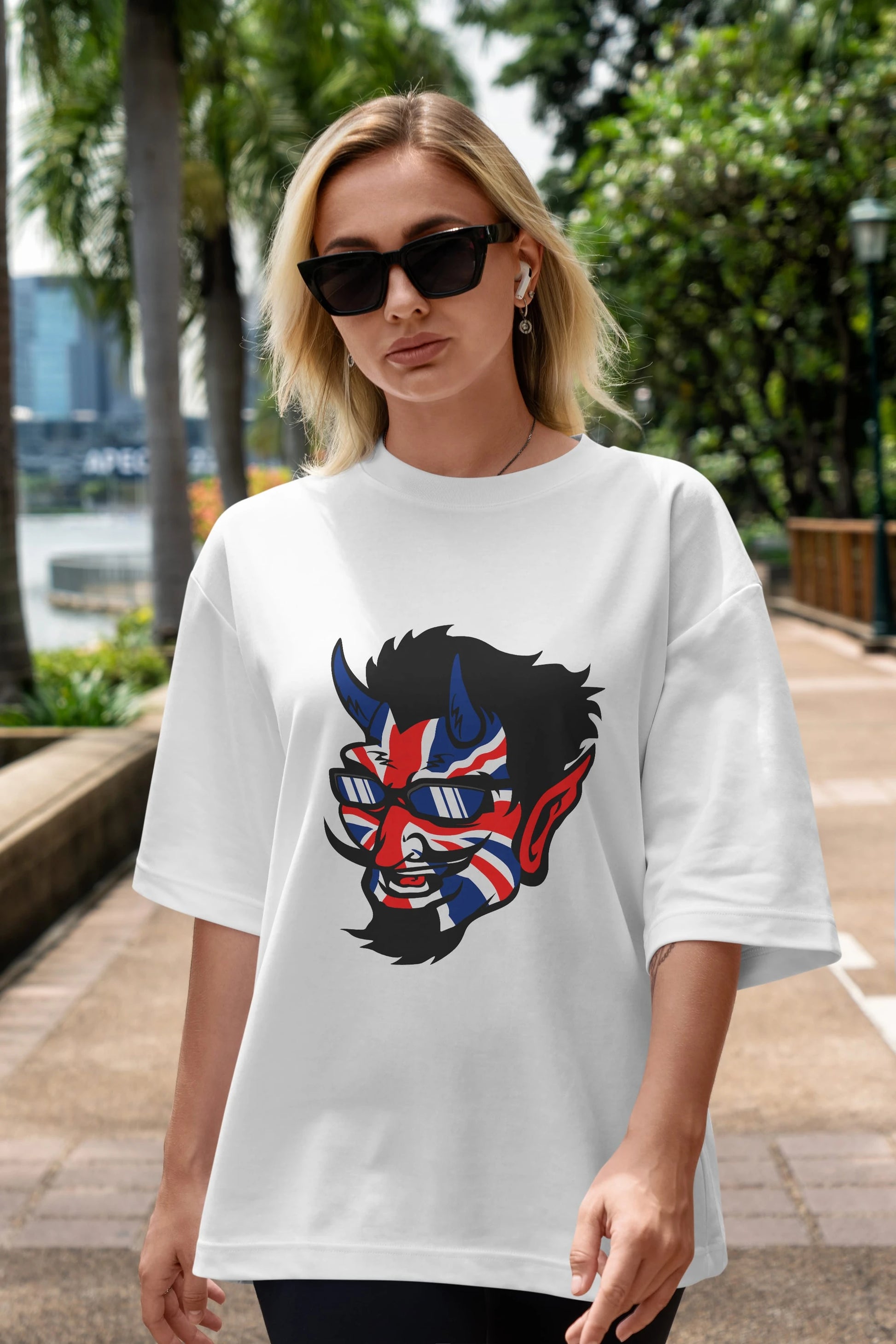 UK Devil Ön Baskılı Oversize t-shirt Erkek Kadın Unisex %100 Pamuk tişort