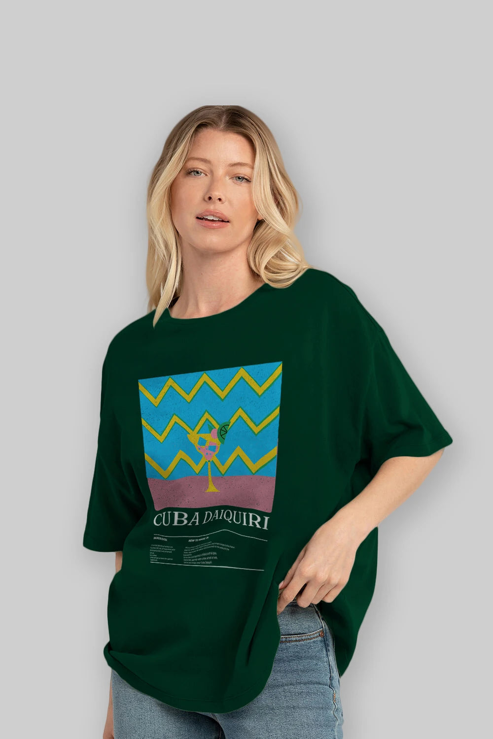 Cuba Daiquiri Kokteyl Ön Baskılı Oversize t-shirt Erkek Kadın %100 Pamuk Bisiklet Yaka tişort