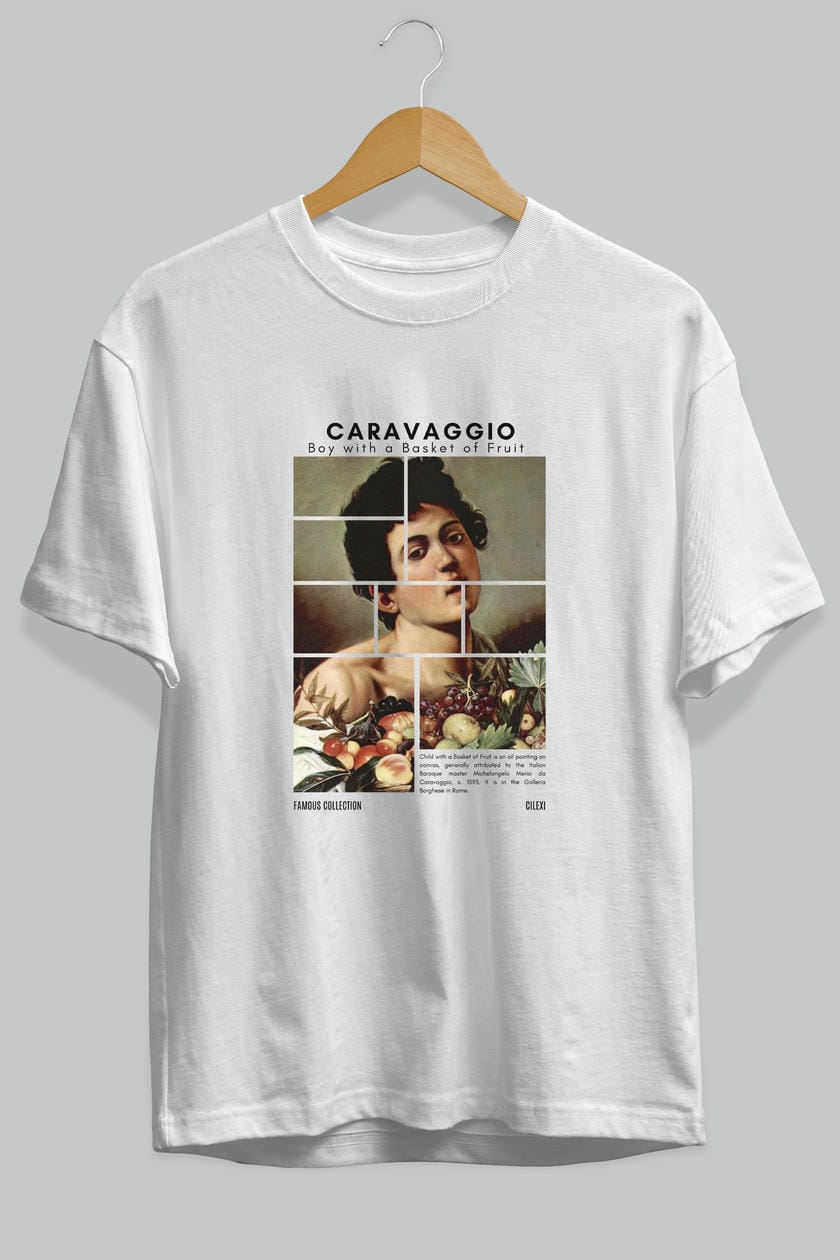 Caravaggio Boy ön Baskılı Oversize t-shirt Erkek Kadın Bisiklet Yaka Pamuk tişort