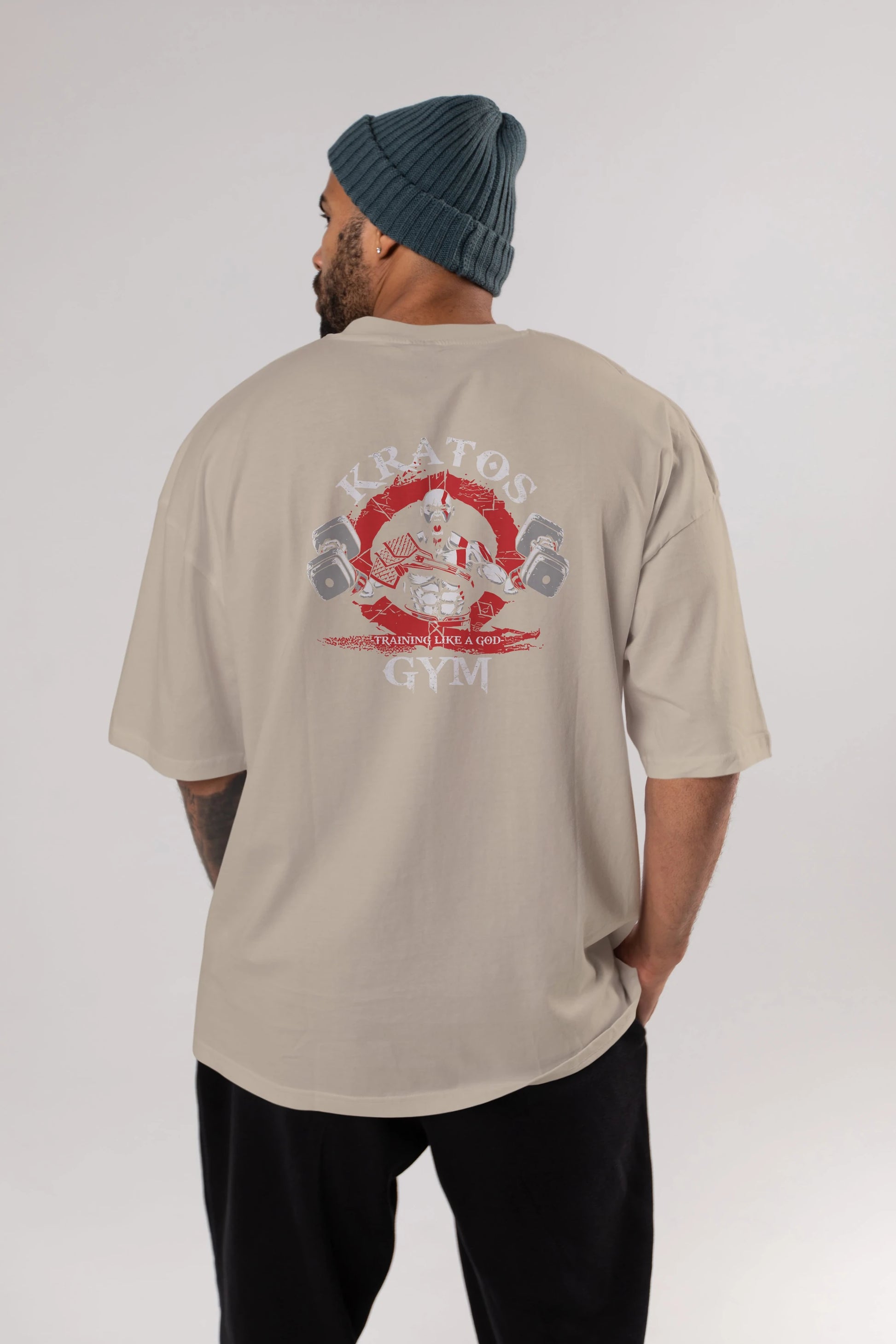 Kratos GYM Arka Baskılı Oversize t-shirt Erkek Kadın Unisex %100 Pamuk Bisiklet Yaka tişort