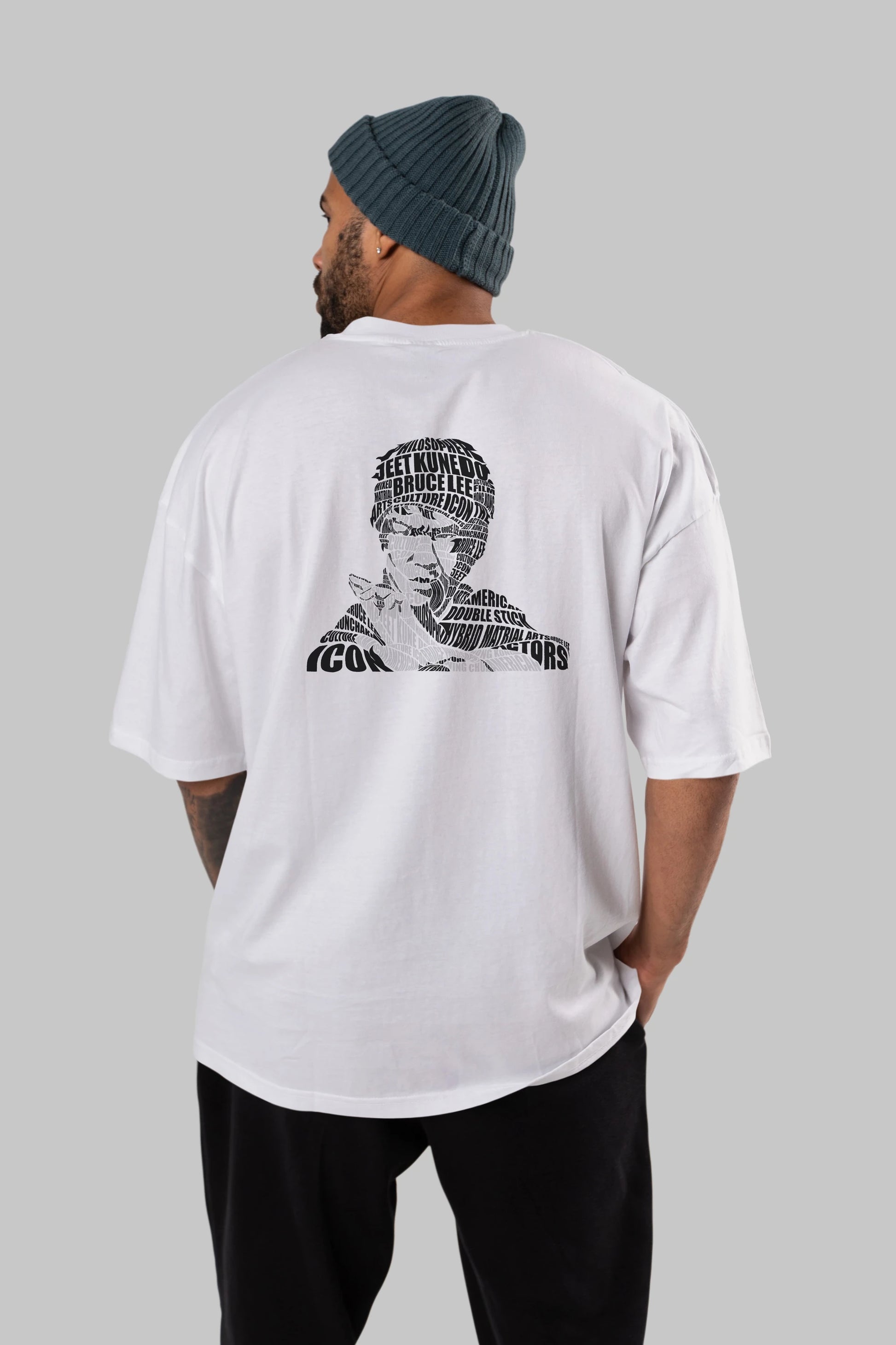 Bruce Lee Calligram Arka Baskılı Oversize t-shirt %100 pamuk Erkek Kadın Unisex
