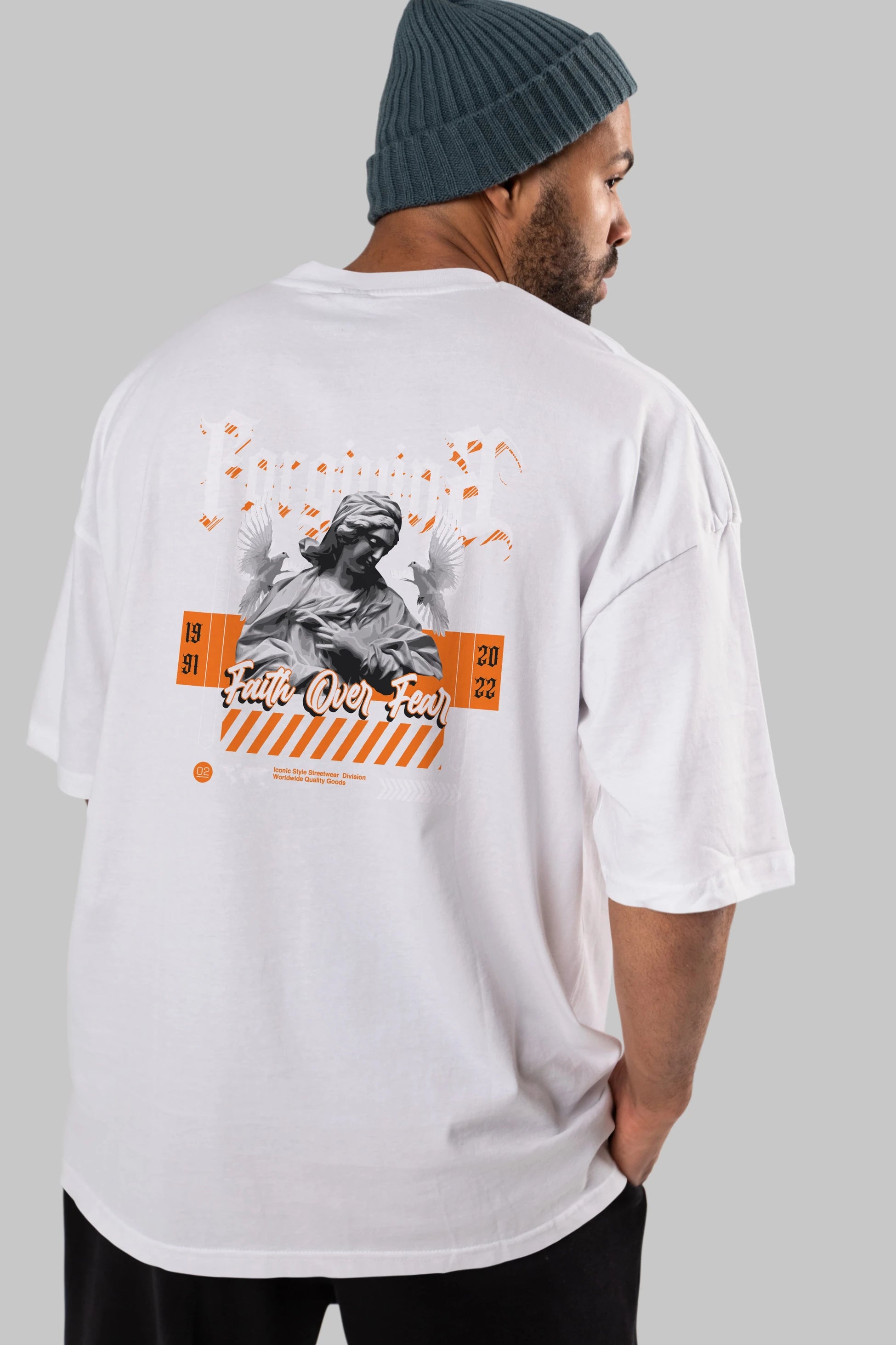 Faith Over Fear 2 Arka Baskılı Oversize t-shirt Erkek Kadın Unisex
