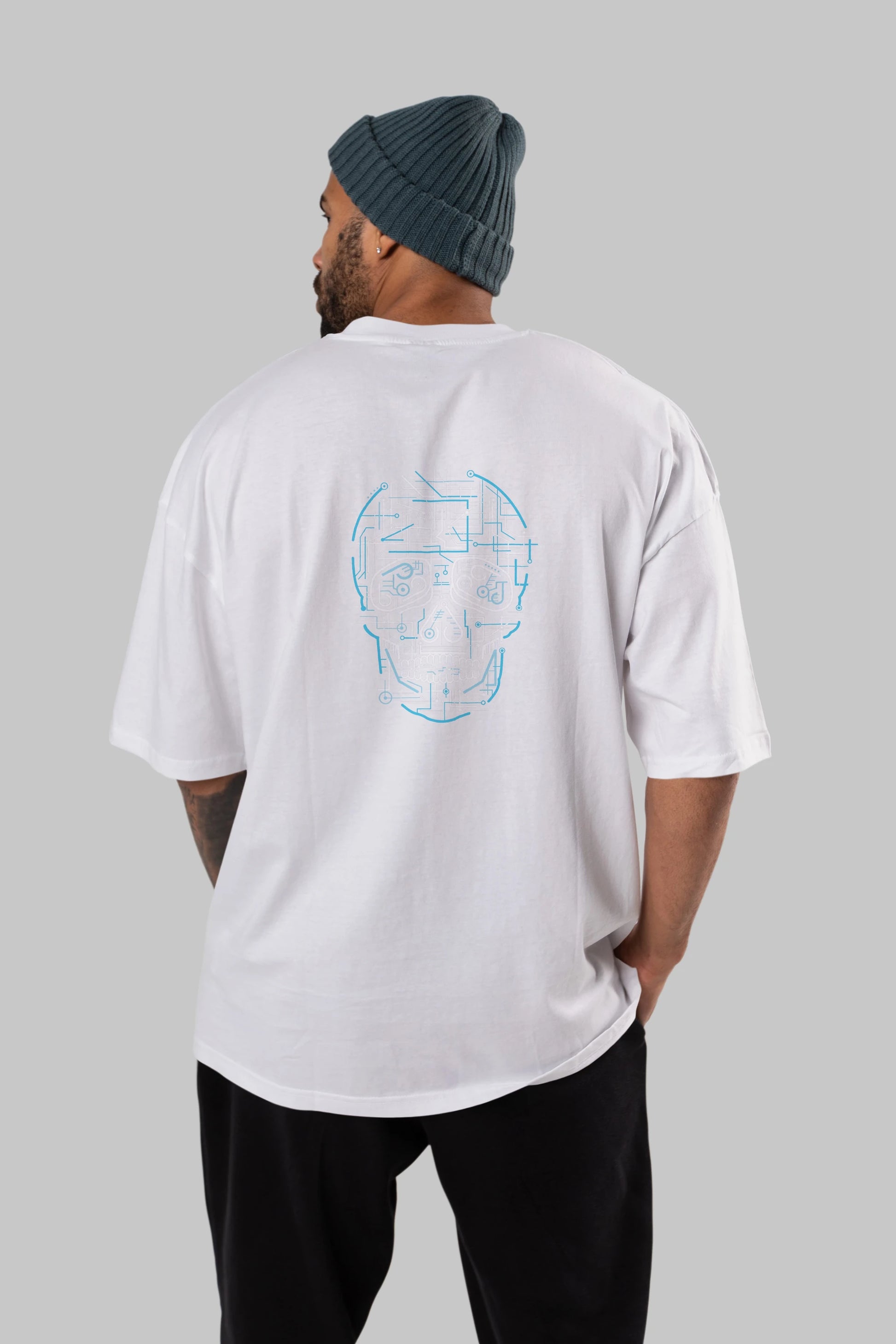 Electric Skull Arka Baskılı Oversize t-shirt %100 pamuk Erkek Kadın Unisex