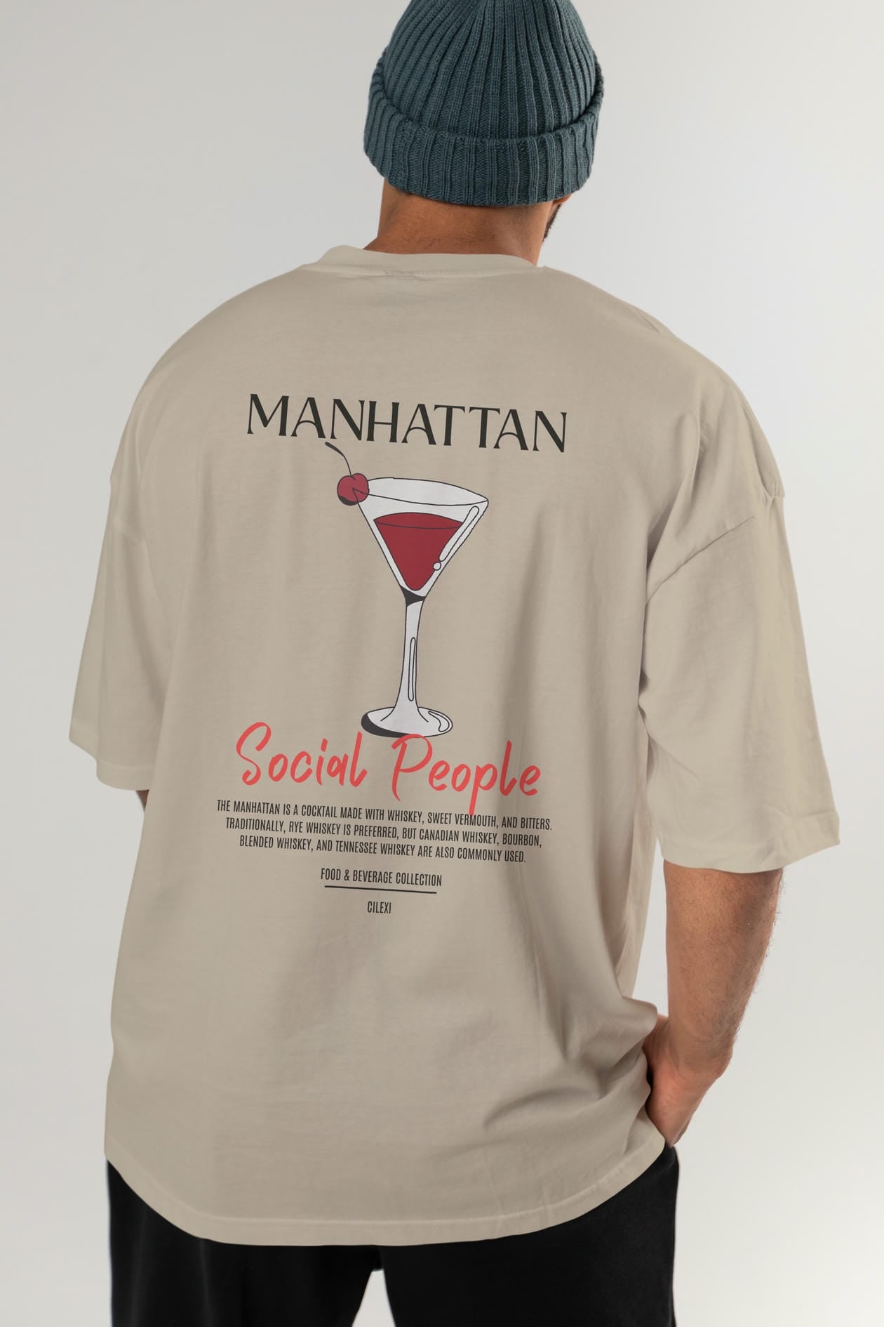 Manhattan Kokteyl Serisi Baskılı Oversize t-shirt Erkek Kadın Unisex %100 Pamuk Bisiklet Yaka tişort
