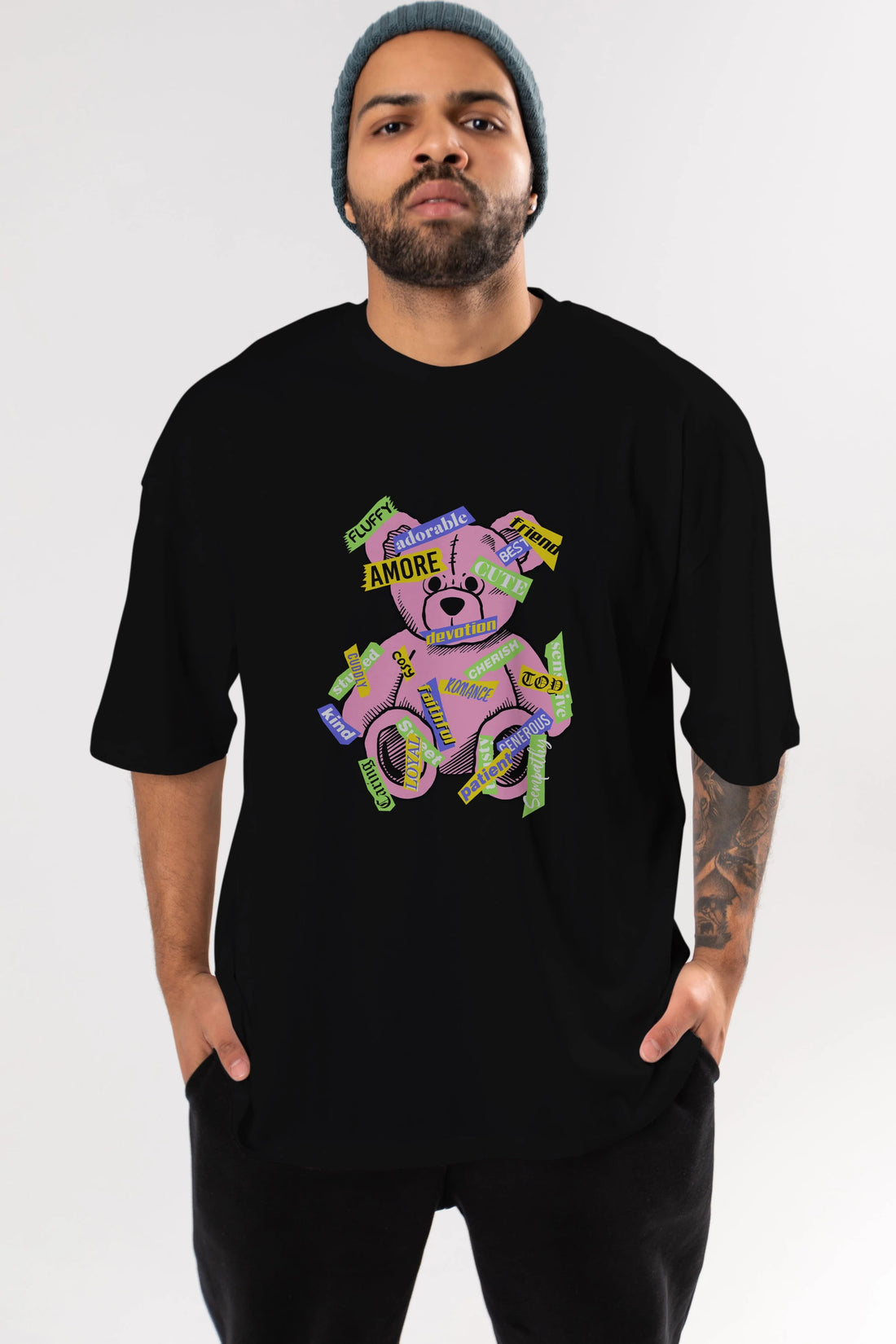 Teddy Bear Cute Ön Baskılı Oversize t-shirt Erkek Kadın Unisex