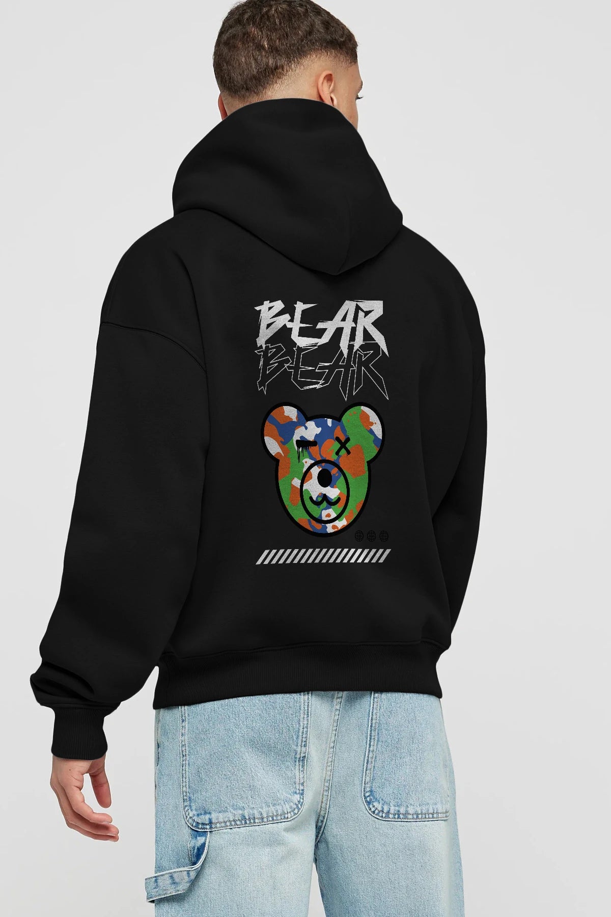 Bear Bear Arka Baskılı Hoodie Oversize Kapüşonlu Sweatshirt Erkek Kadın Unisex
