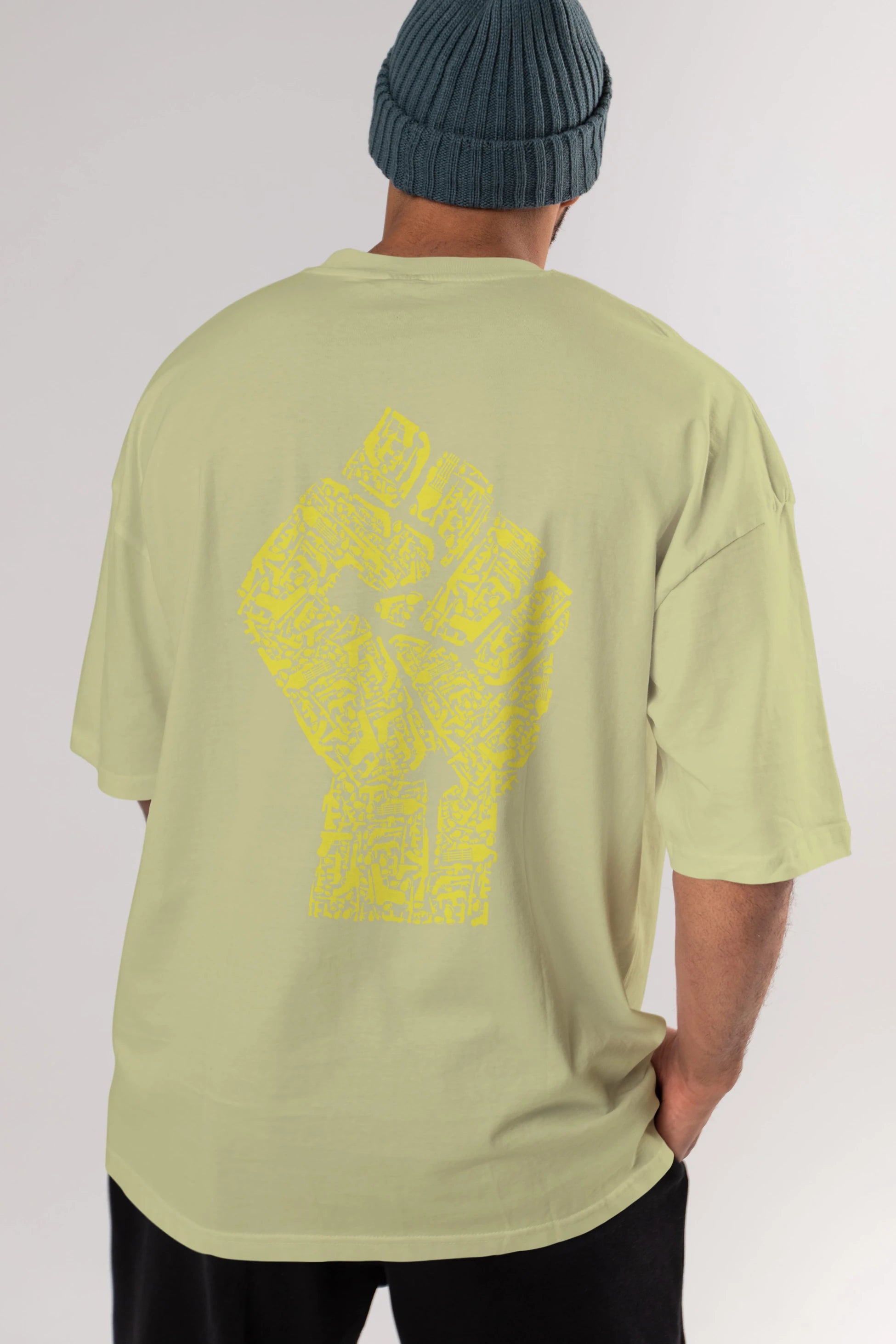 Hand Of Revolution Arka Baskılı Oversize t-shirt %100 pamuk Erkek Kadın Unisex