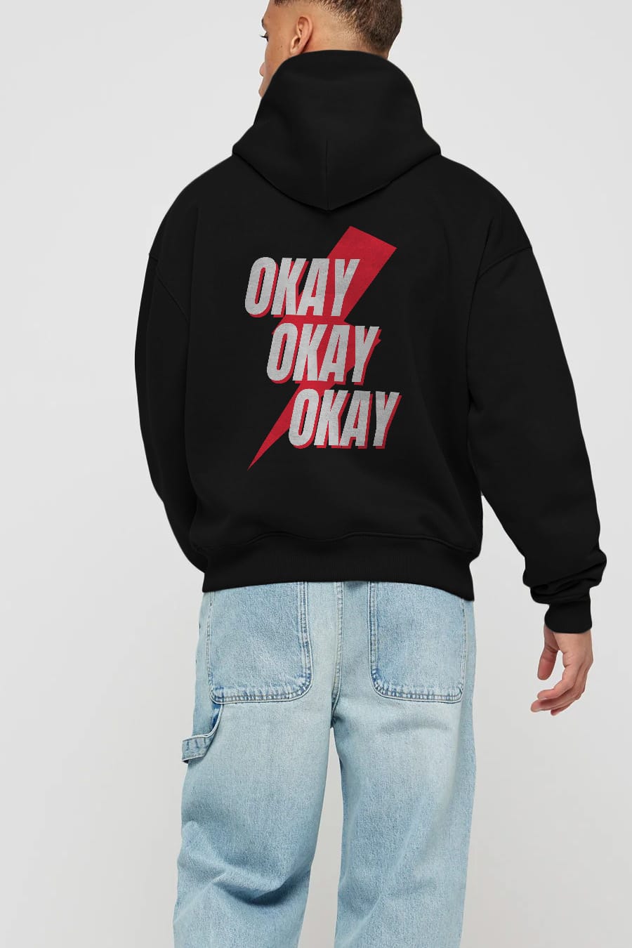 Okay Arka Baskılı Oversize Hoodie Kapüşonlu Sweatshirt Erkek Kadın Unisex