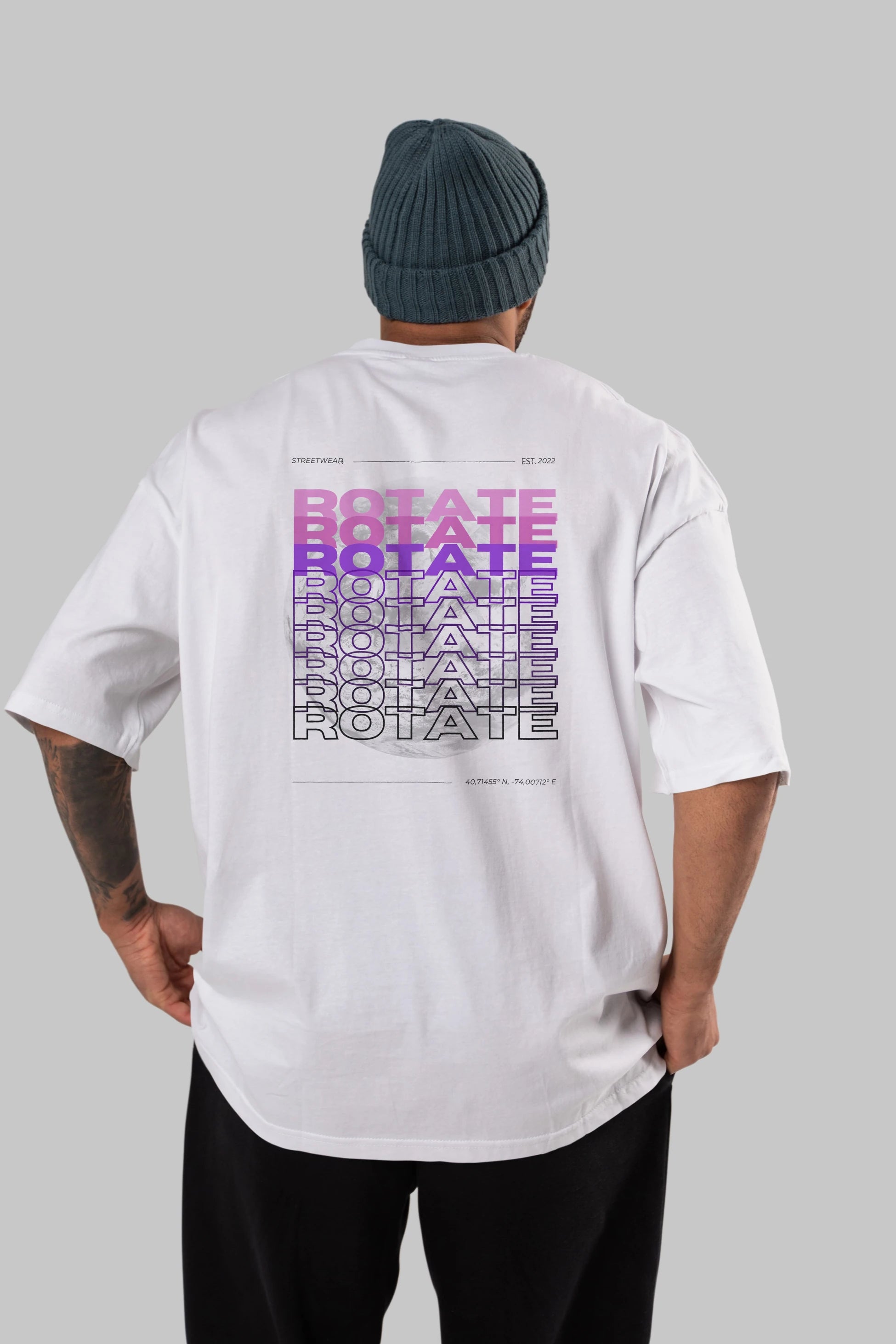 Rotate Yazılı Arka Baskılı Oversize t-shirt Erkek Kadın Unisex
