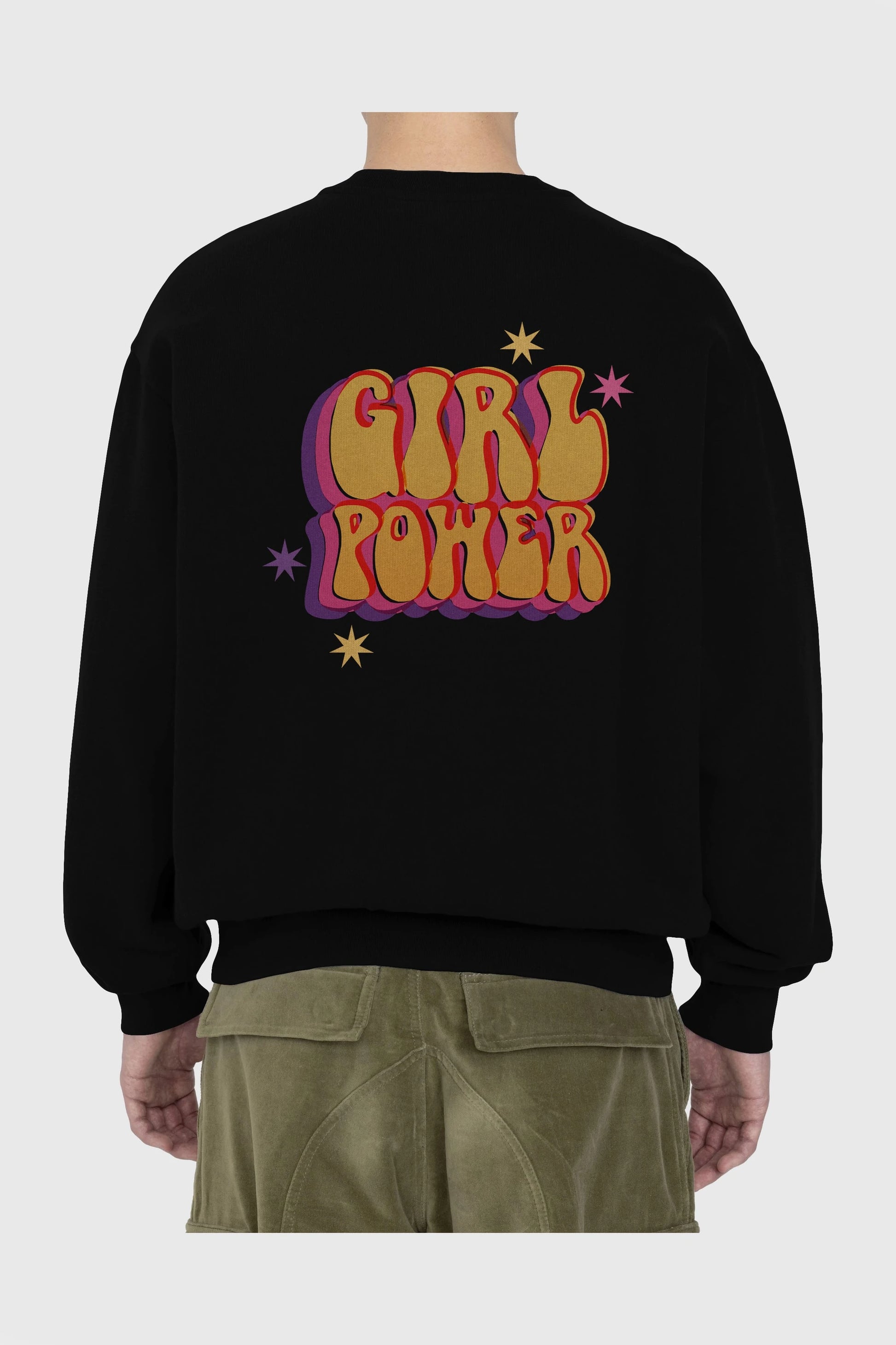 Girl Power Yazılı Arka Baskılı Oversize Sweatshirt Erkek Kadın Unisex