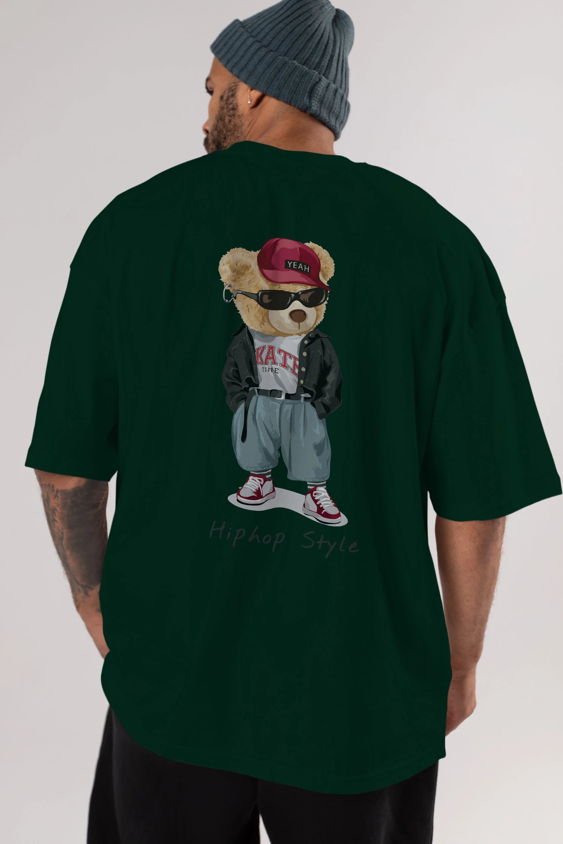 Teddy Bear Hiphop Style Arka Baskılı Oversize t-shirt Erkek Kadın Unisex %100 Pamuk