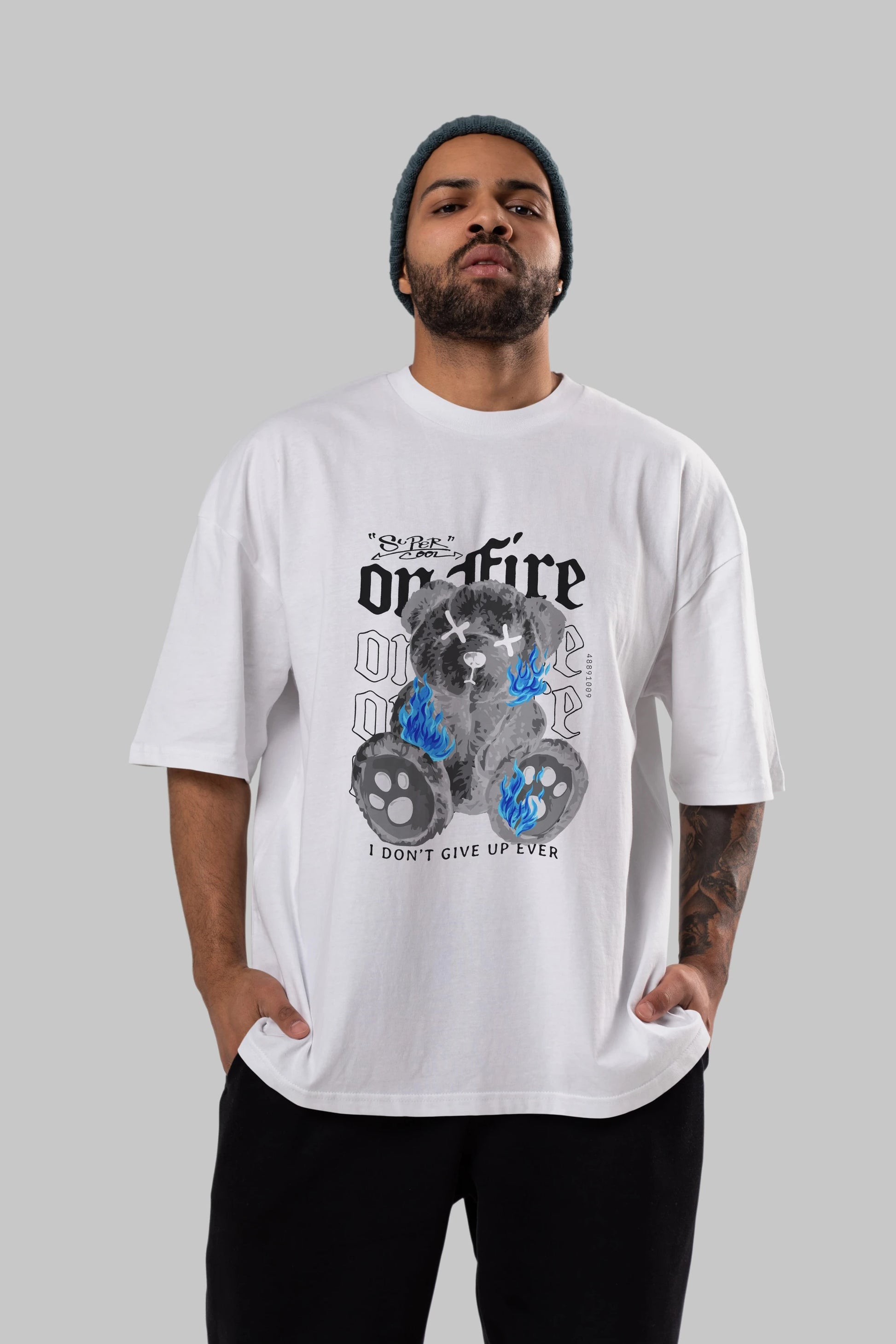 Teddy Bear On Fire Ön Baskılı Oversize t-shirt Erkek Kadın Unisex