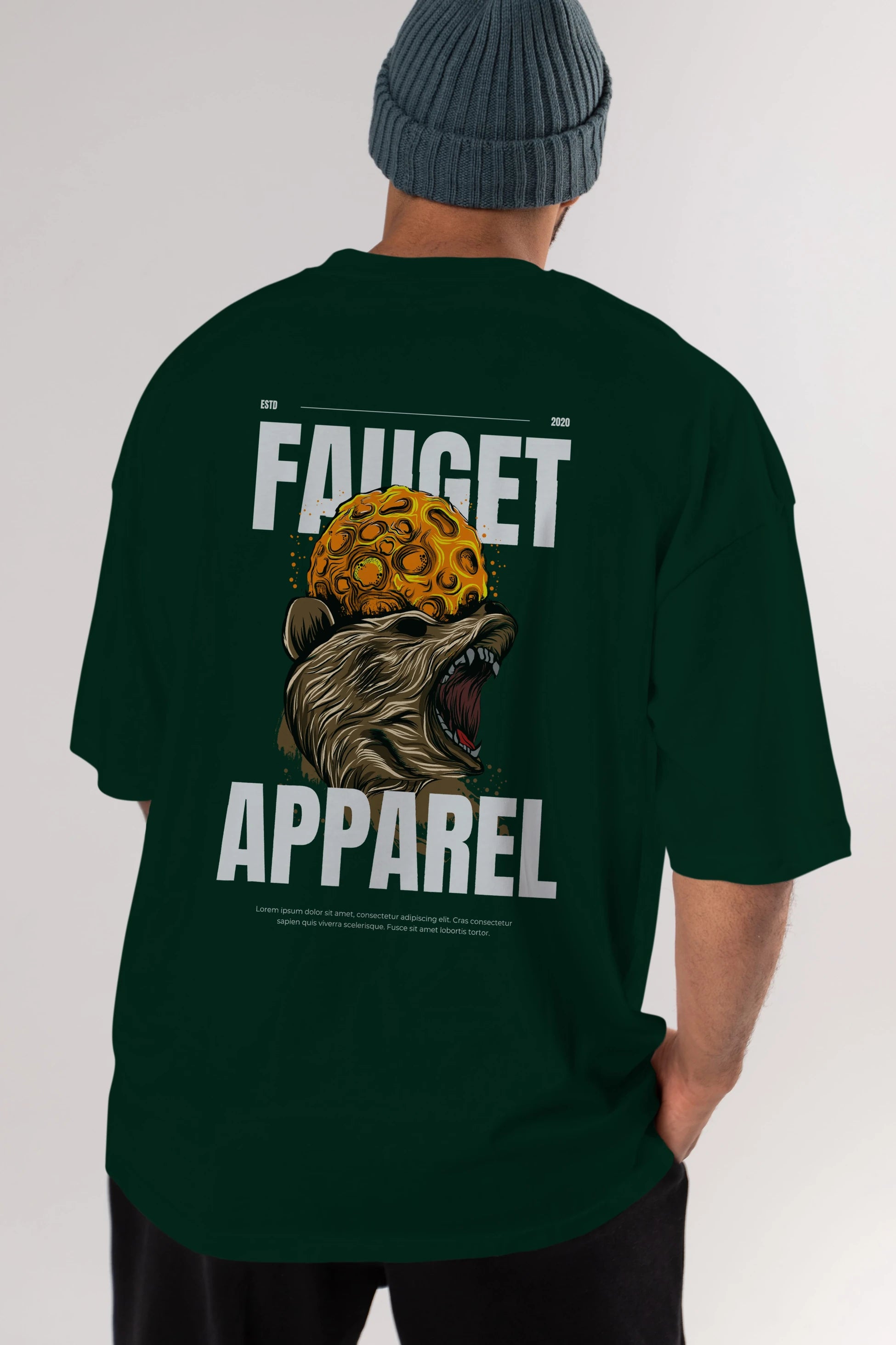 Bear Angry Fauget Apparel Arka Baskılı Oversize t-shirt Erkek Kadın Unisex