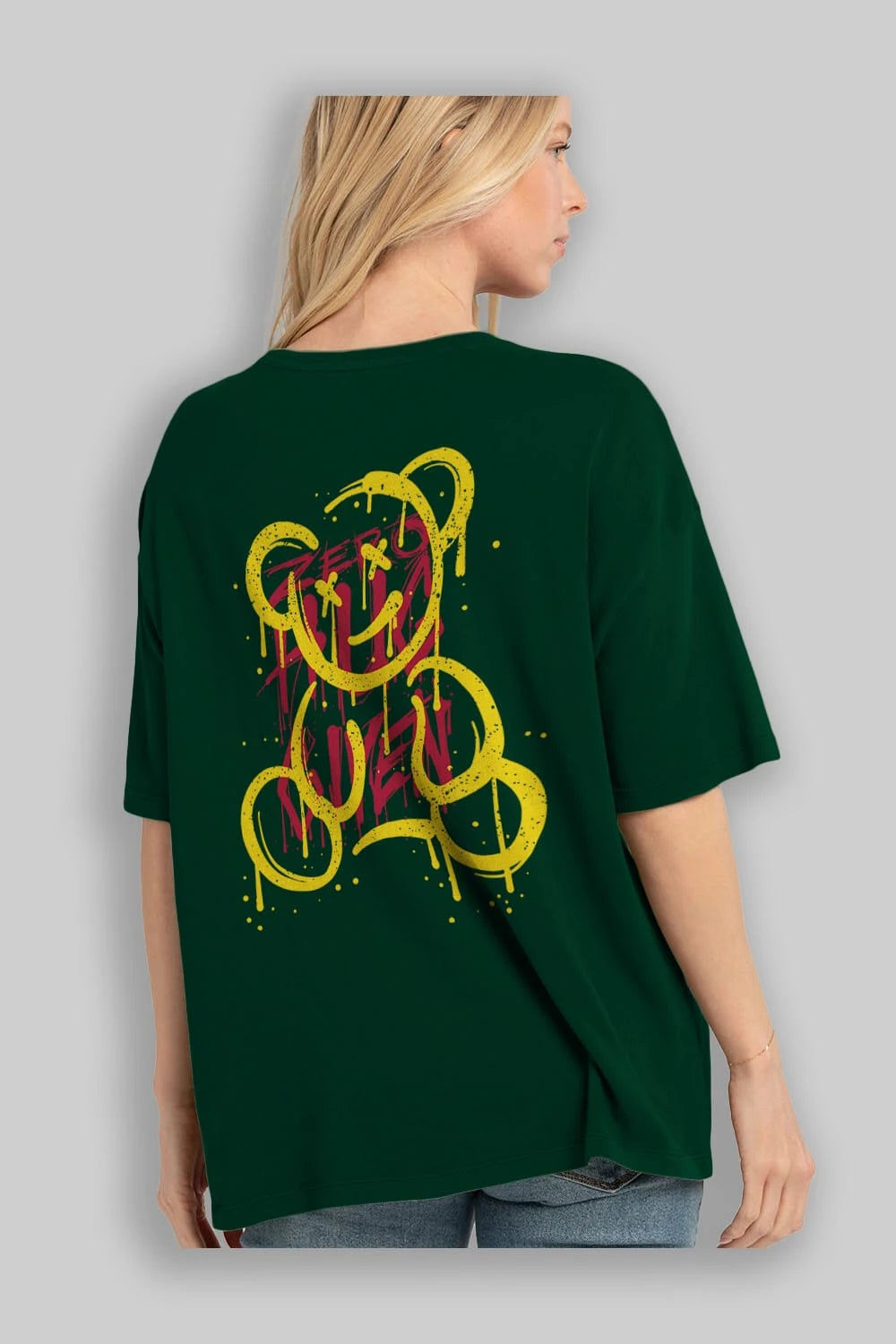 Zero Hug Bear Arka Baskılı Oversize t-shirt Erkek Kadın Unisex