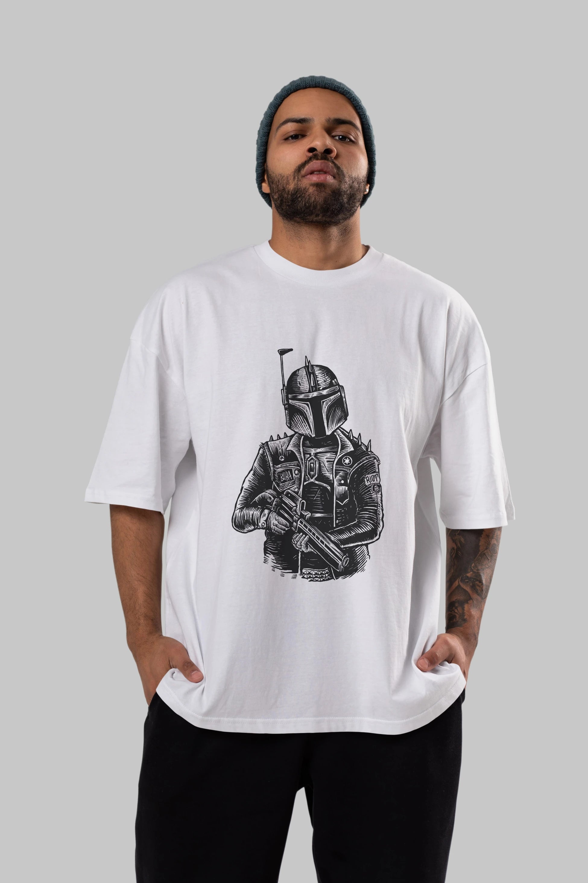 Boba Punk Ön Baskılı Oversize t-shirt Erkek Kadın Unisex %100 Pamuk tişort