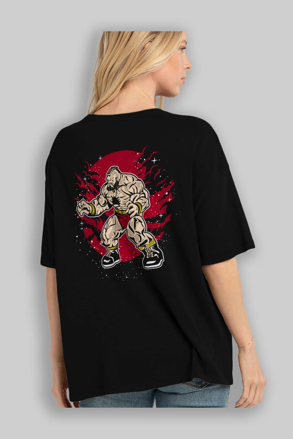 ZANGGIEF Arka Baskılı Oversize t-shirt Erkek Kadın Unisex %100 Pamuk