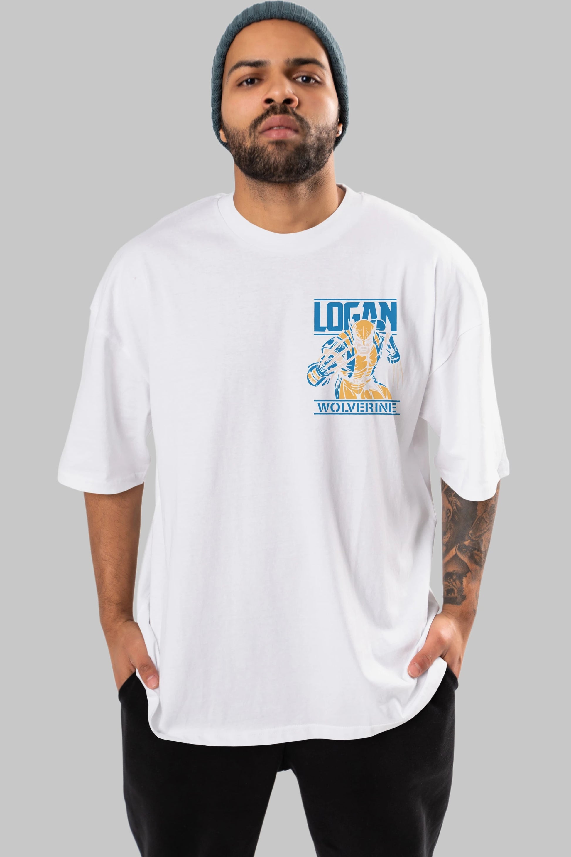 Wolverine Logan Ön Sol Baskılı Oversize t-shirt Erkek Kadın Unisex %100 Pamuk Bisiklet Yaka tişort