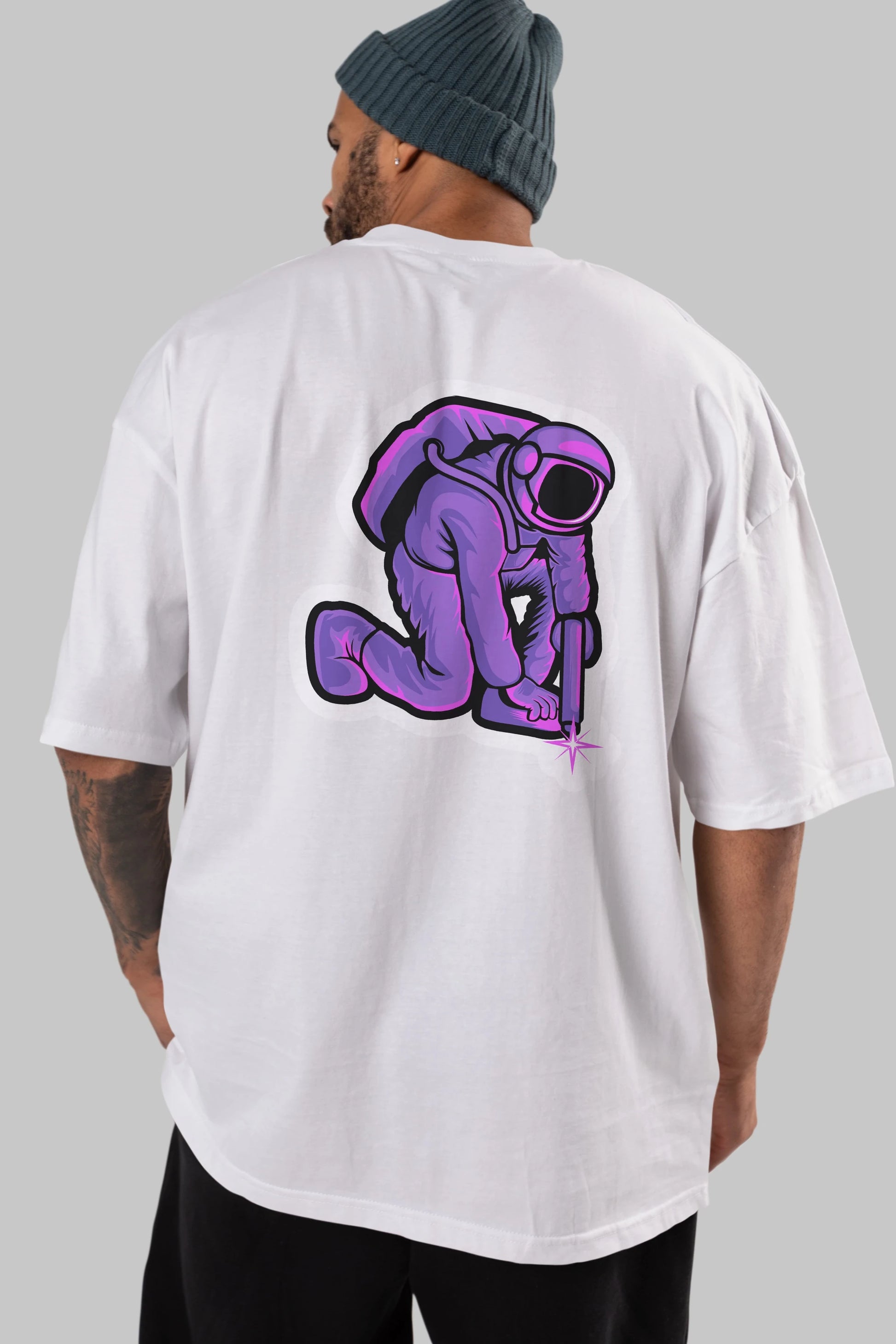 Welding in Space Sticker Arka Baskılı Oversize t-shirt Erkek Kadın Unisex