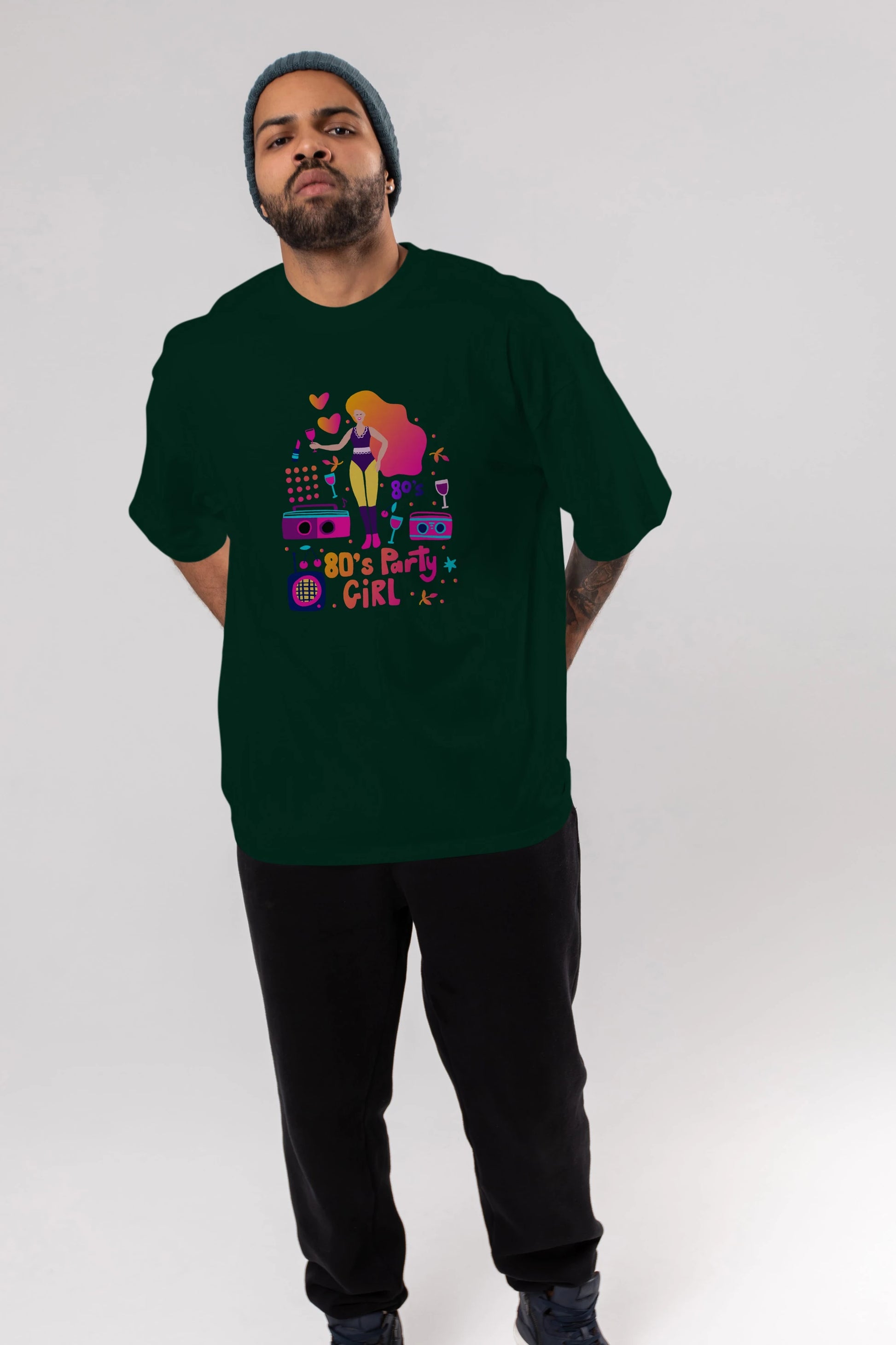 Retro Girl Party Ön Baskılı Oversize t-shirt Erkek Kadın Unisex
