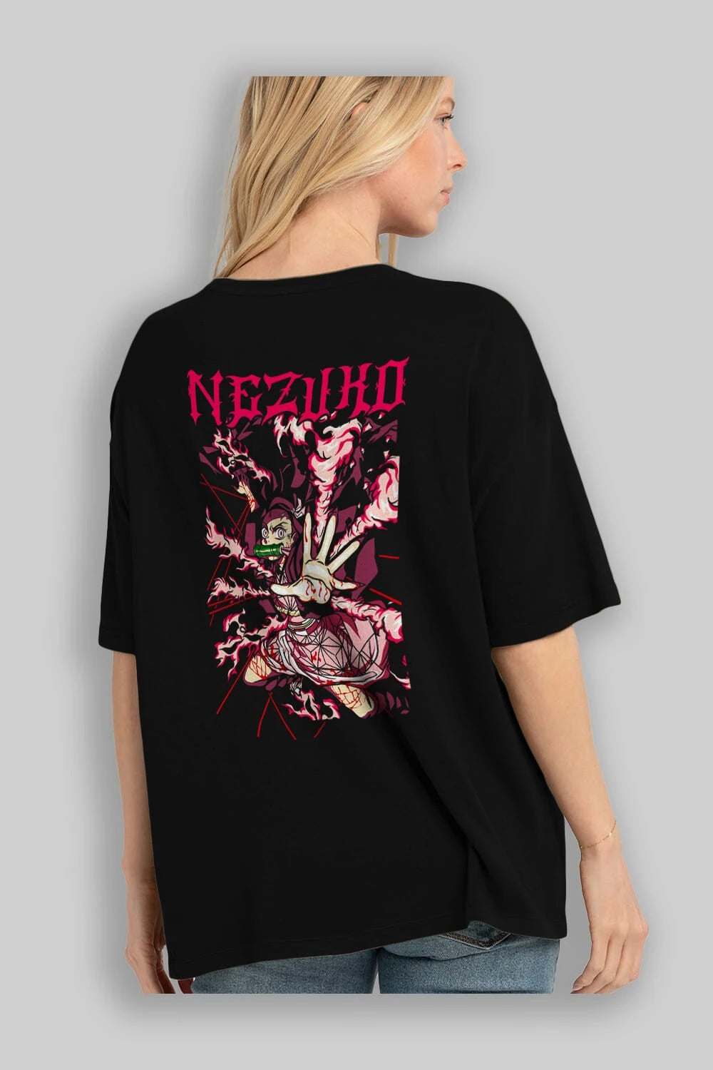 NEZUKO KAMADO Anime Arka Baskılı Oversize t-shirt Erkek Kadın Unisex