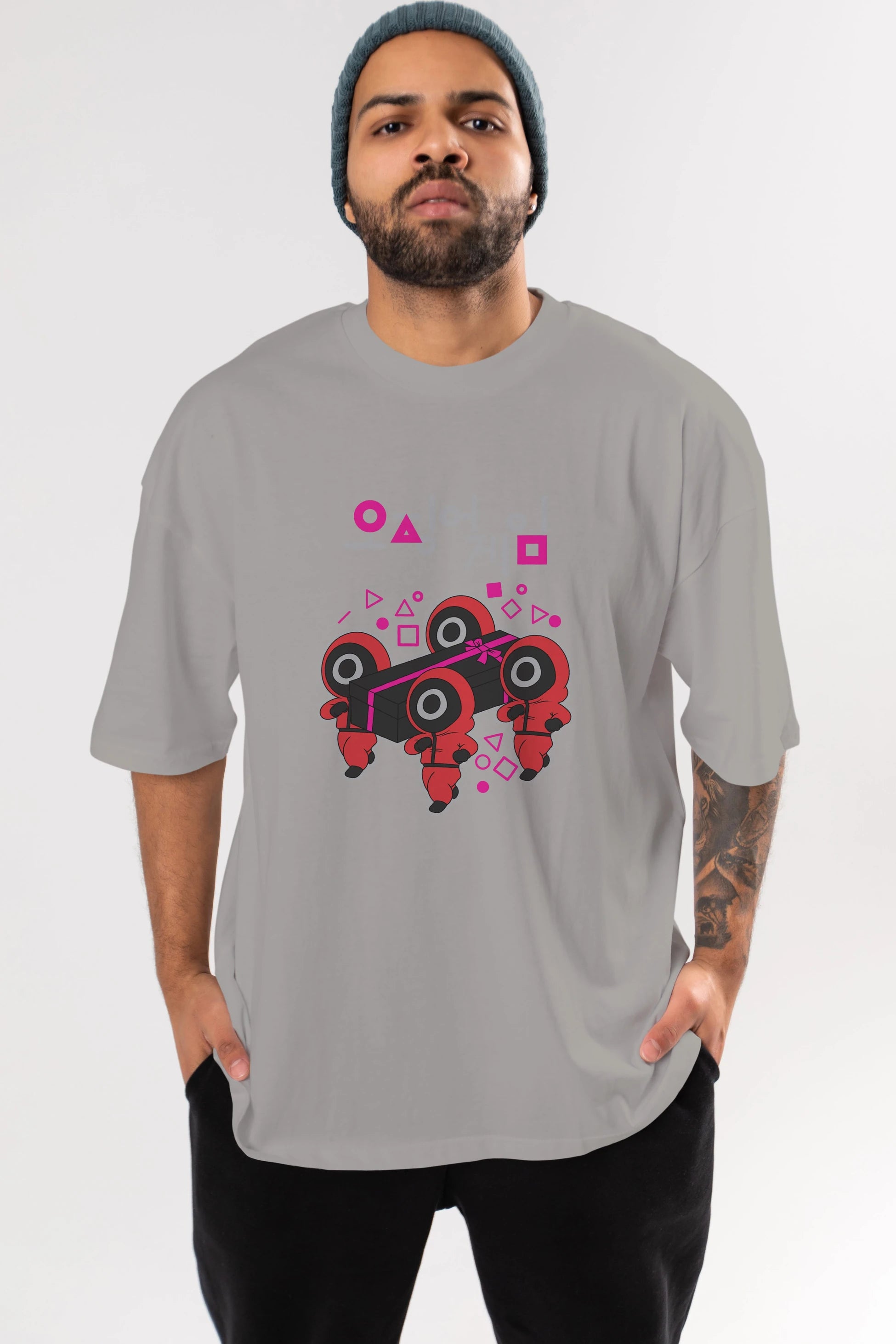 Squid Game (6) Ön Baskılı Oversize t-shirt Erkek Kadın Unisex %100 Pamuk Bisiklet Yaka tişort
