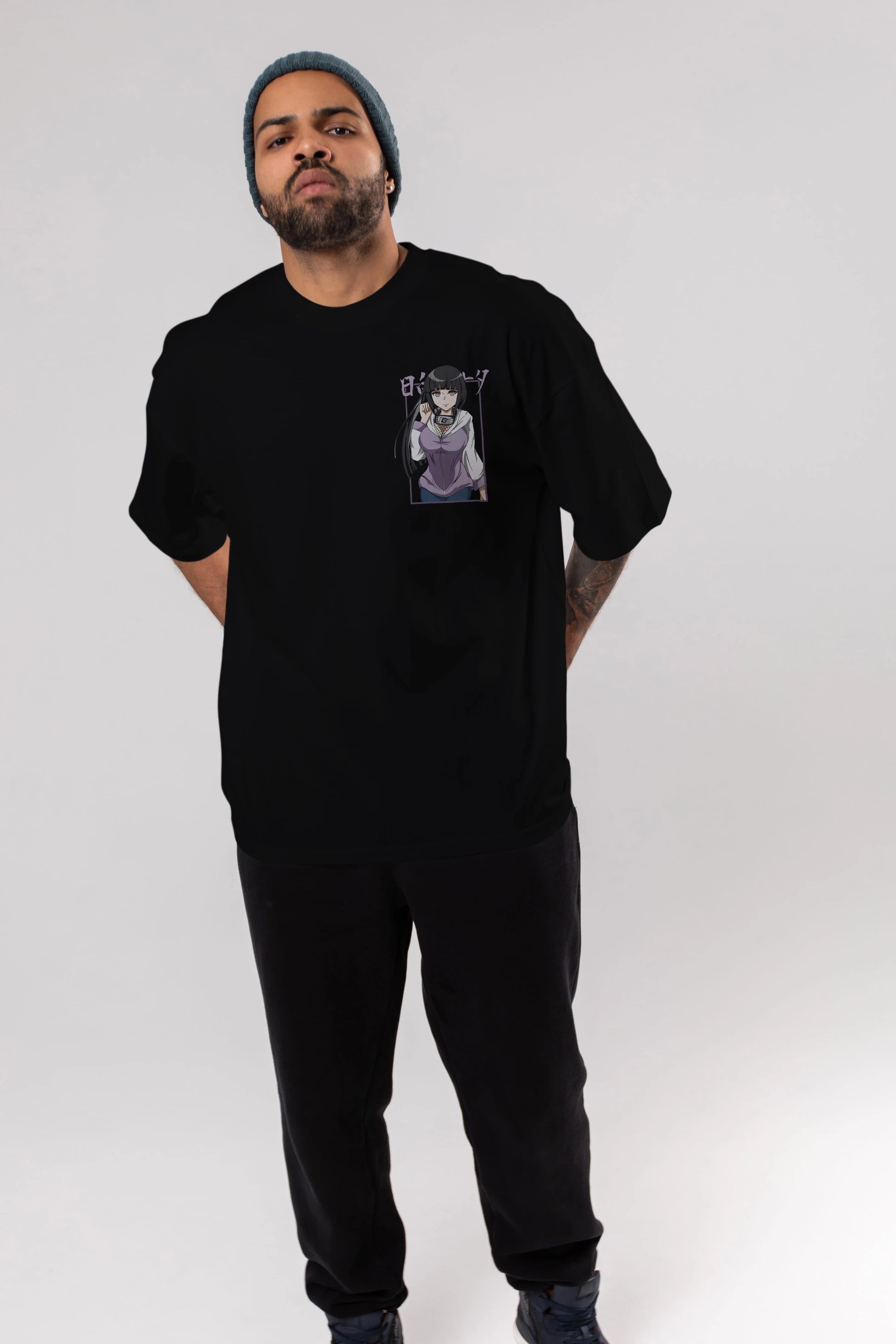 Hinata NARUTO Ön Sol Baskılı Oversize t-shirt Erkek Kadın Unisex %100 Pamuk Bisiklet Yaka tişort
