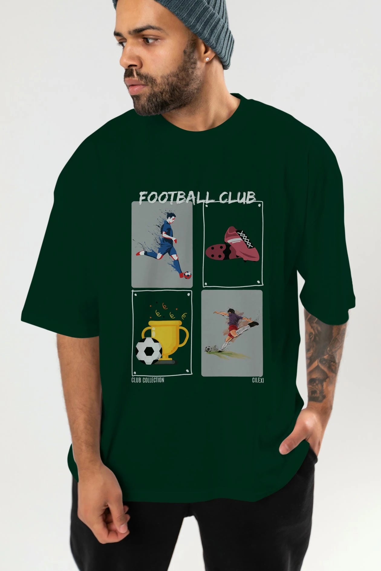 Football Club ön Baskılı Oversize t-shirt Erkek Kadın %100 Pamuk Bisiklet Yaka tişort