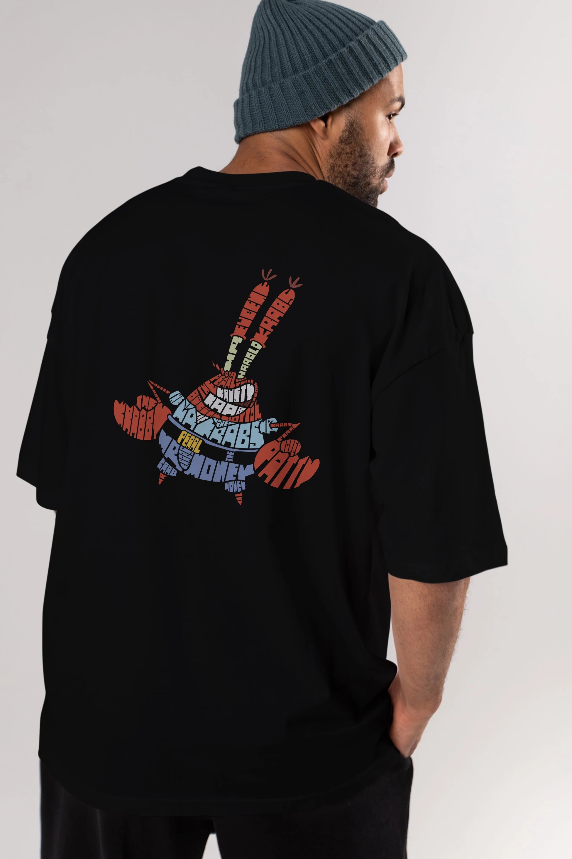 Mr Krabs Arka Baskılı Oversize t-shirt %100 pamuk Erkek Kadın Unisex